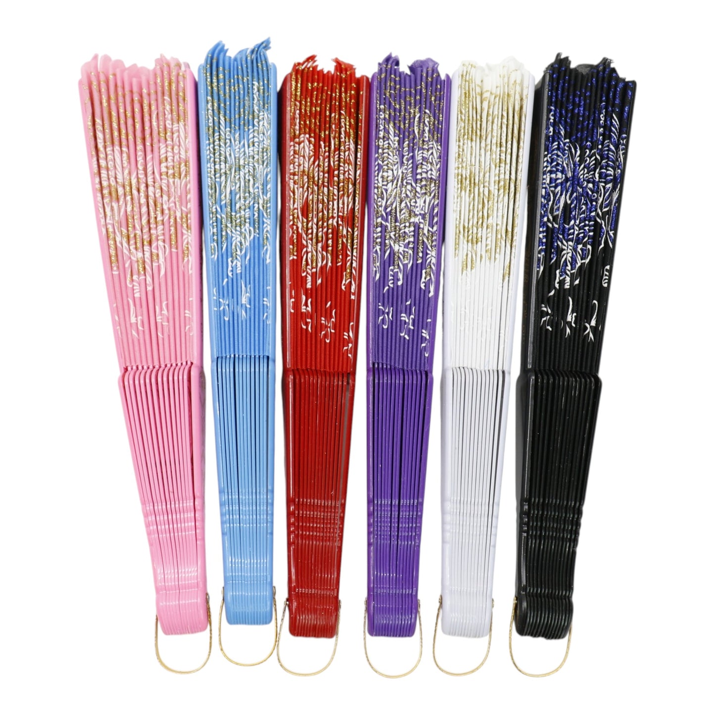 Colorful Butterfly Floral Glitter Handheld Folding Fan FNSZ-01 (12PC)