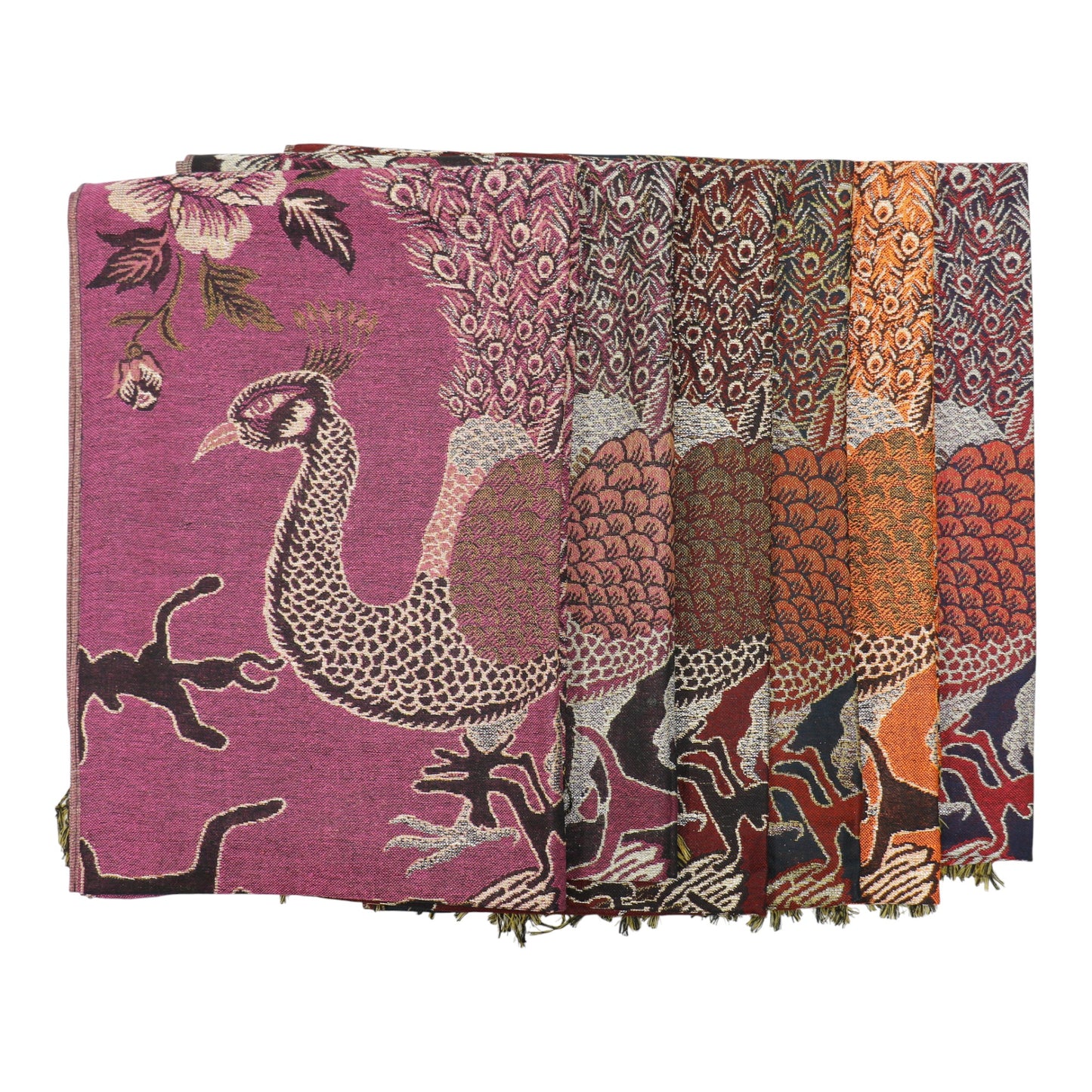 Metallic Pashmina Peacock Pattern SCF31105-11. (12PC)