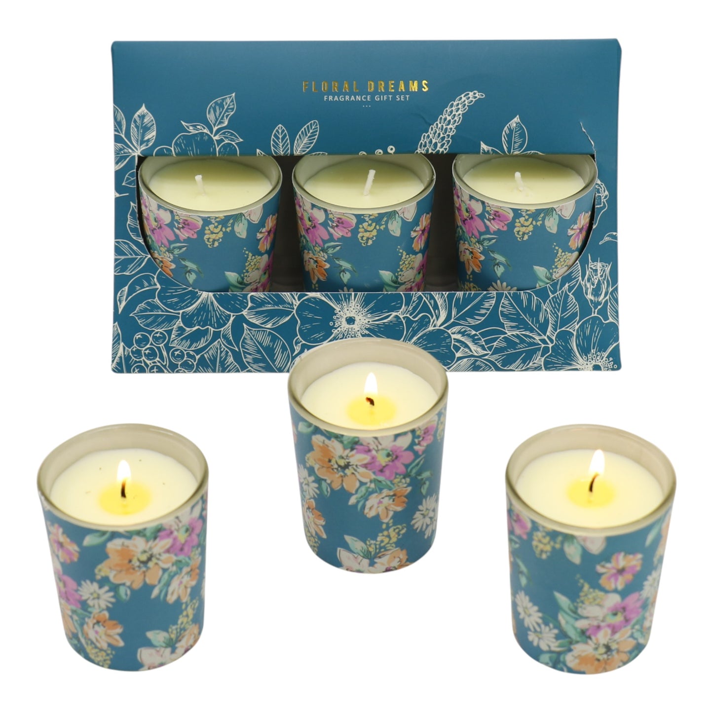 Floral dreams Glass Jar Candle Gift Set with Triangle Box SS51016-32 (3Pack)