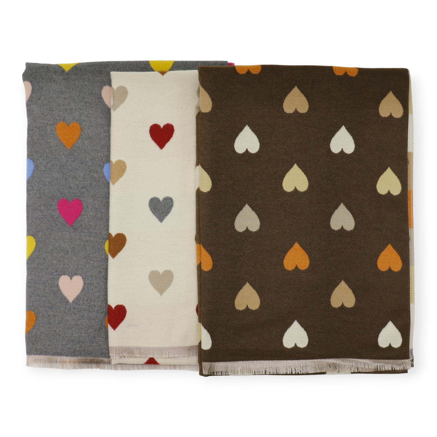 Cashmere Feel Winter Reversible Heart Patten Scarves SCF5111-9 (12PC)