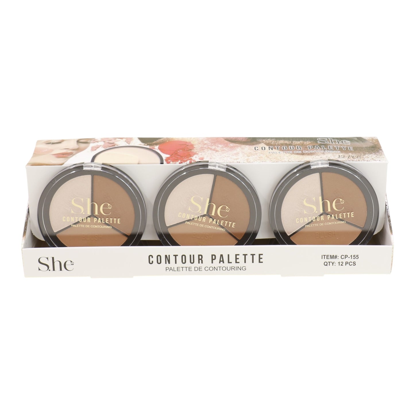 S.he Compact 3 Colors Contour Palette CP155. (12PK)