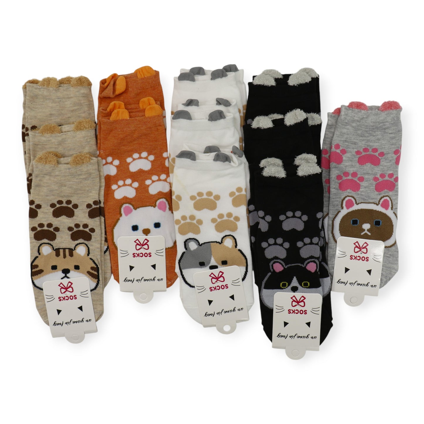 Women's Cute Cat Paw Cartoon Socks SS3517-3 (12PC)