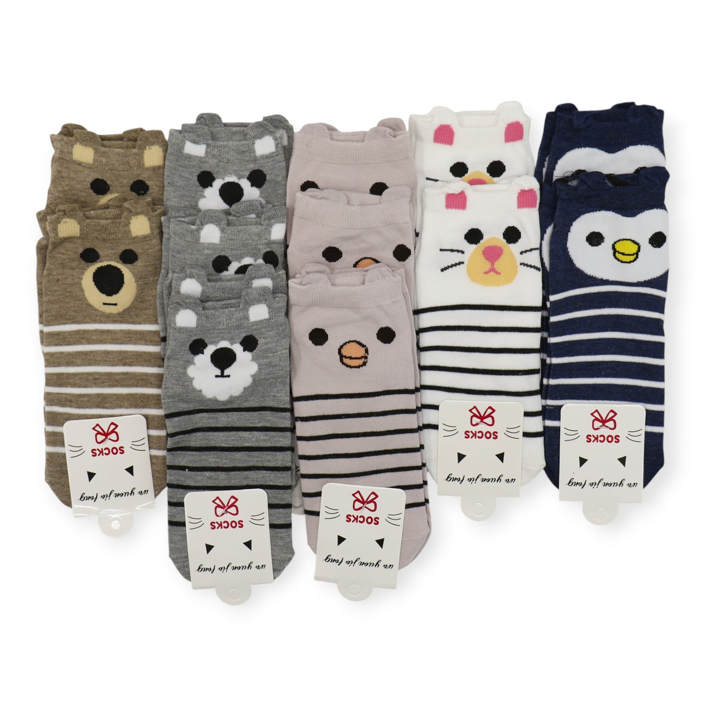 Women's Cute Animal Cartoon Ear Point Socks SS3208-100.(12PC)