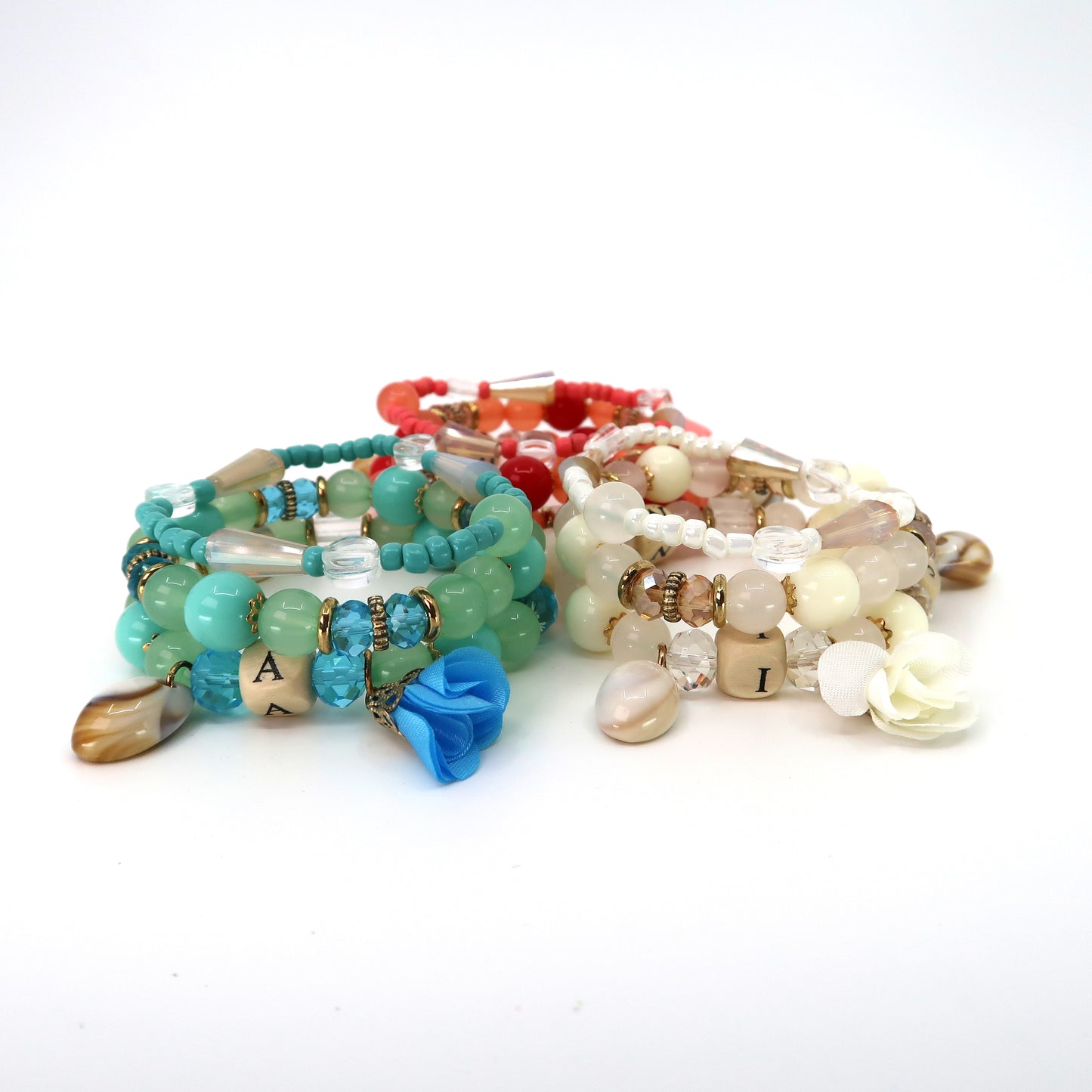 Letter N Flower Charm Ball Bracelet BR2221-27. (12PC)