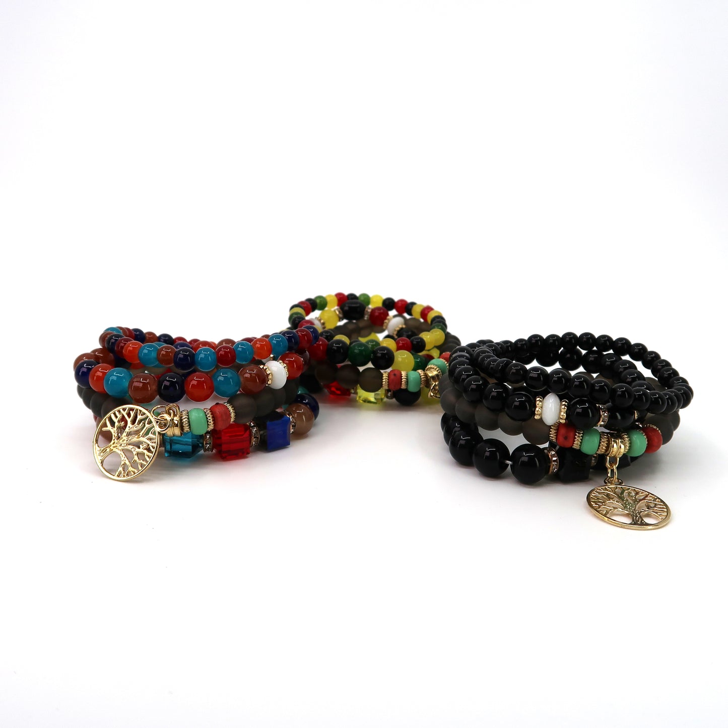 TREE CHARM GLASS BEAD BRACELET 2521-64. (12PC)