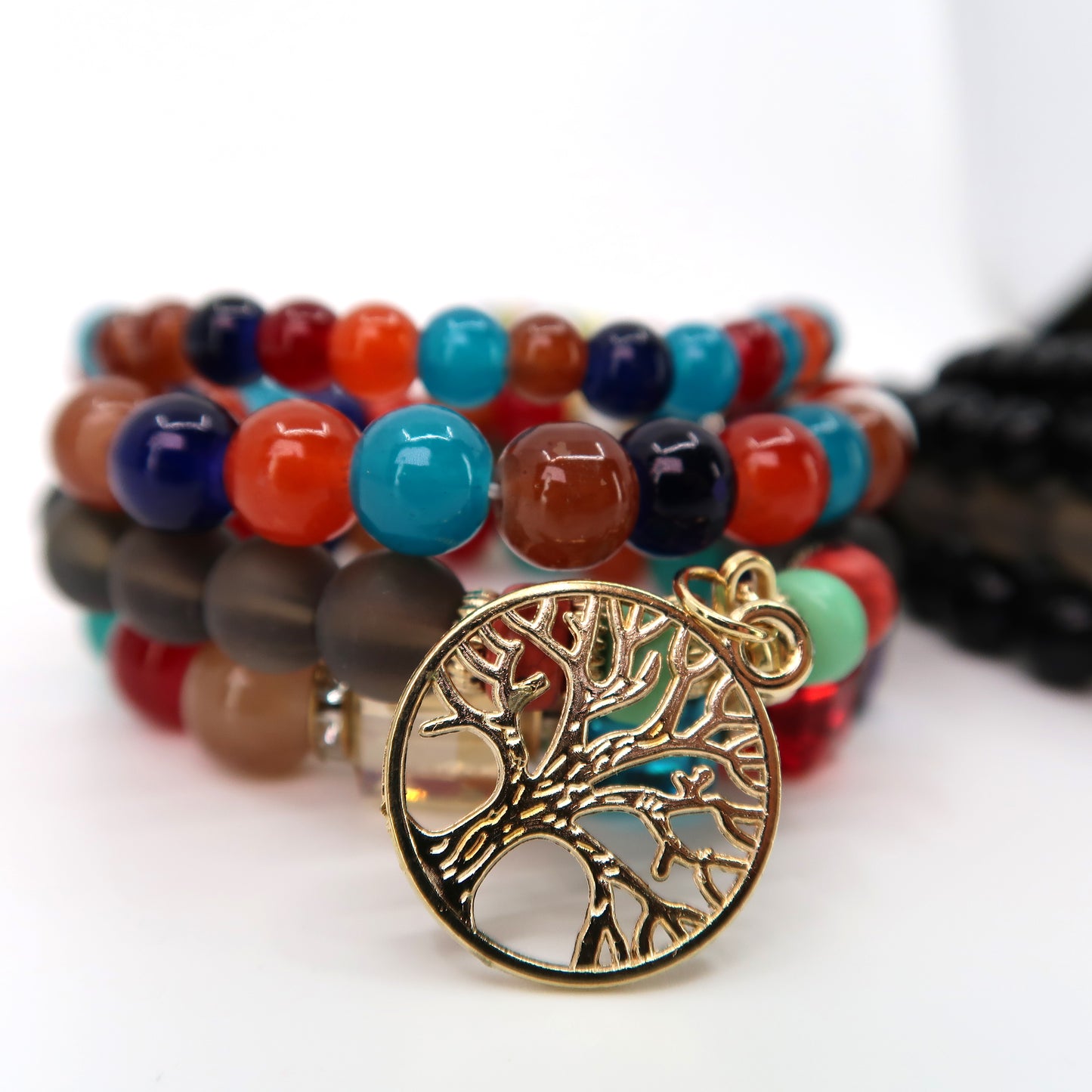 TREE CHARM GLASS BEAD BRACELET 2521-64. (12PC)