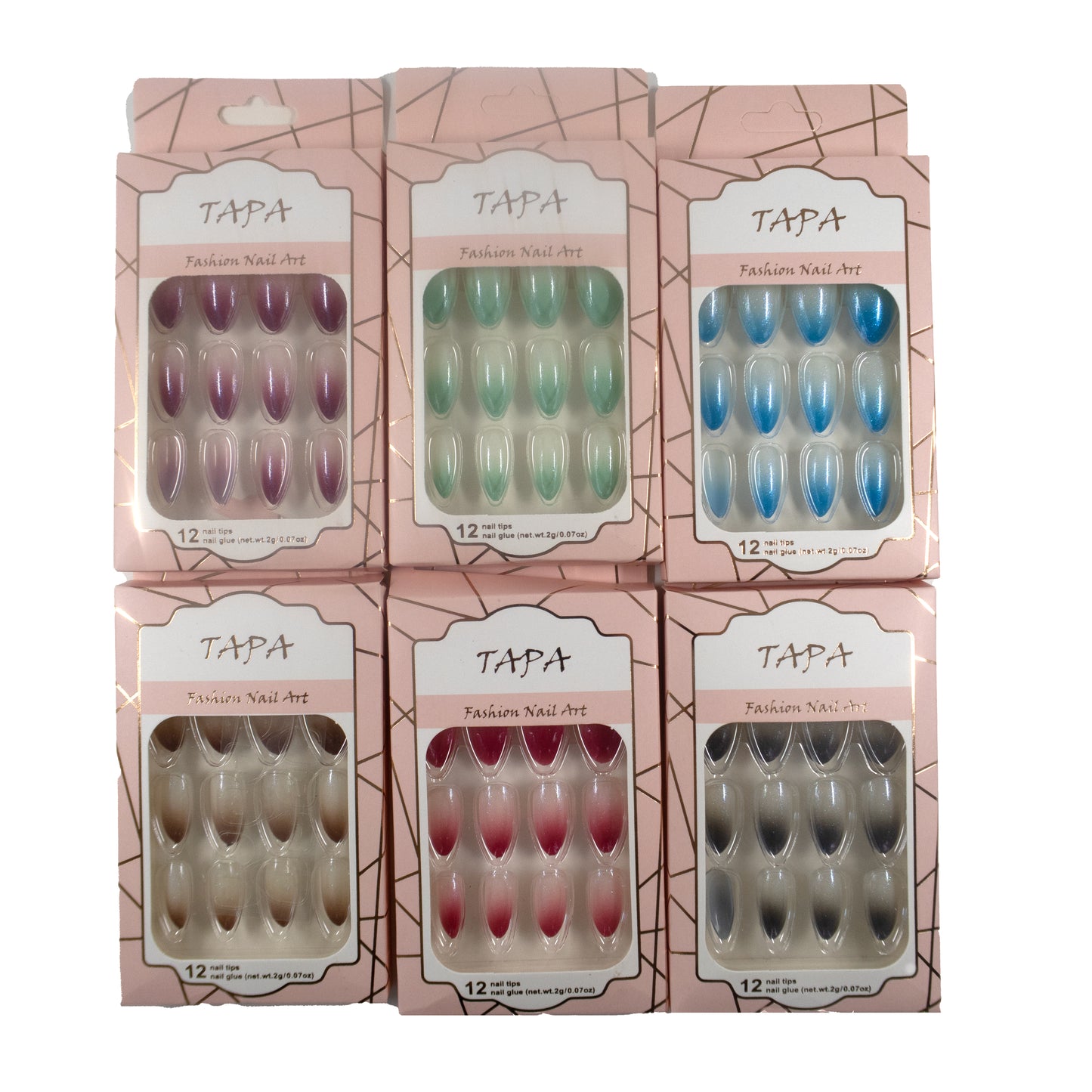 Multi Color Almond Fake Nail Set SS1112-80 (12PC)