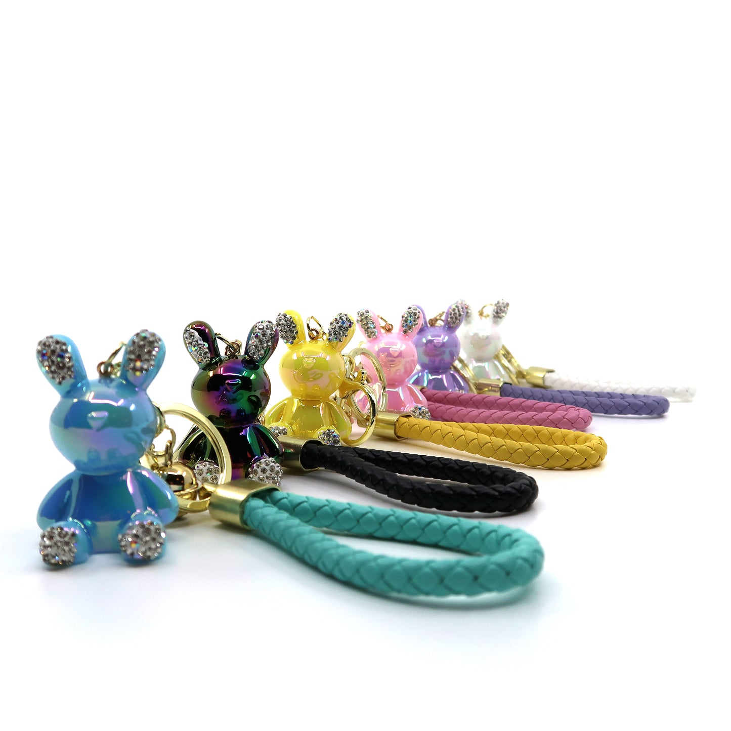 RHINESTONE RABBIT KEY CHAIN KC3209-128 (12PC)