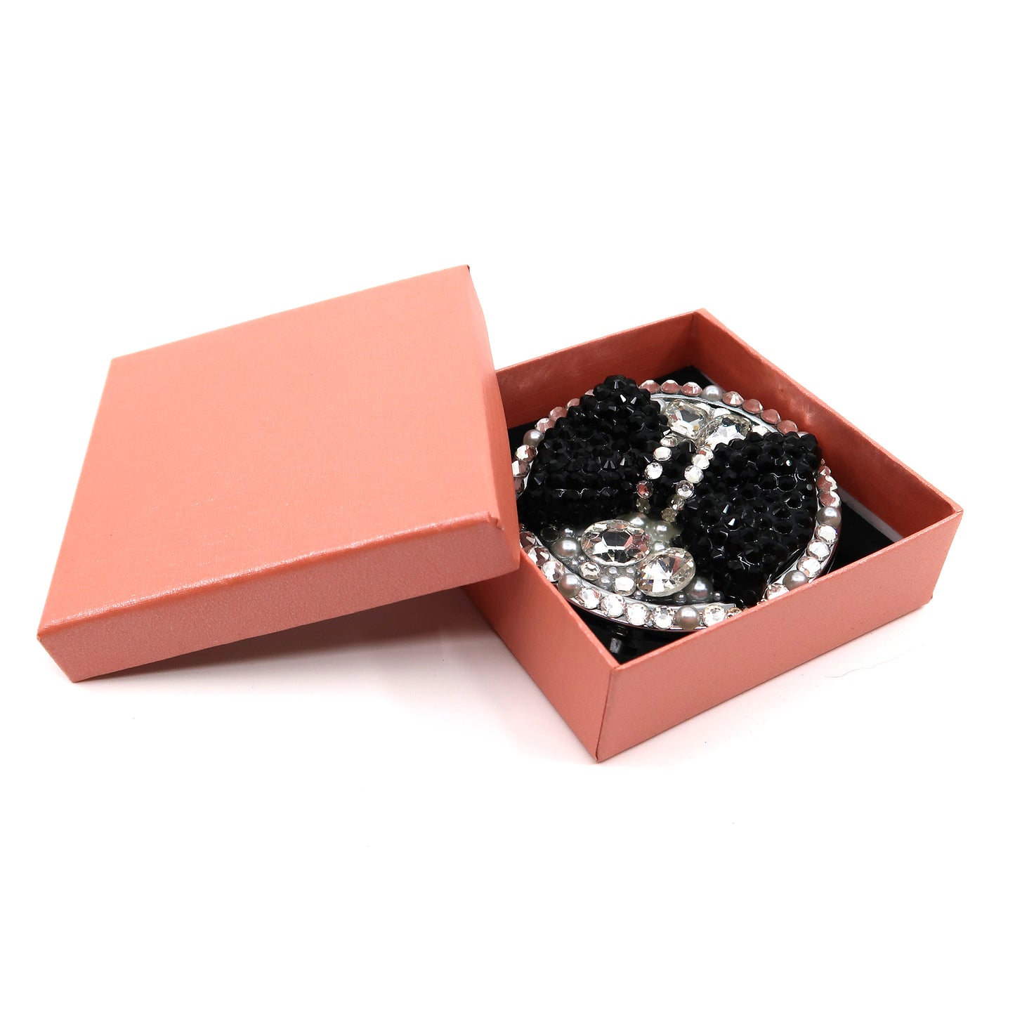 Black Ribbon Stone Charm Hand Mirror SS3222-18 (6PC)