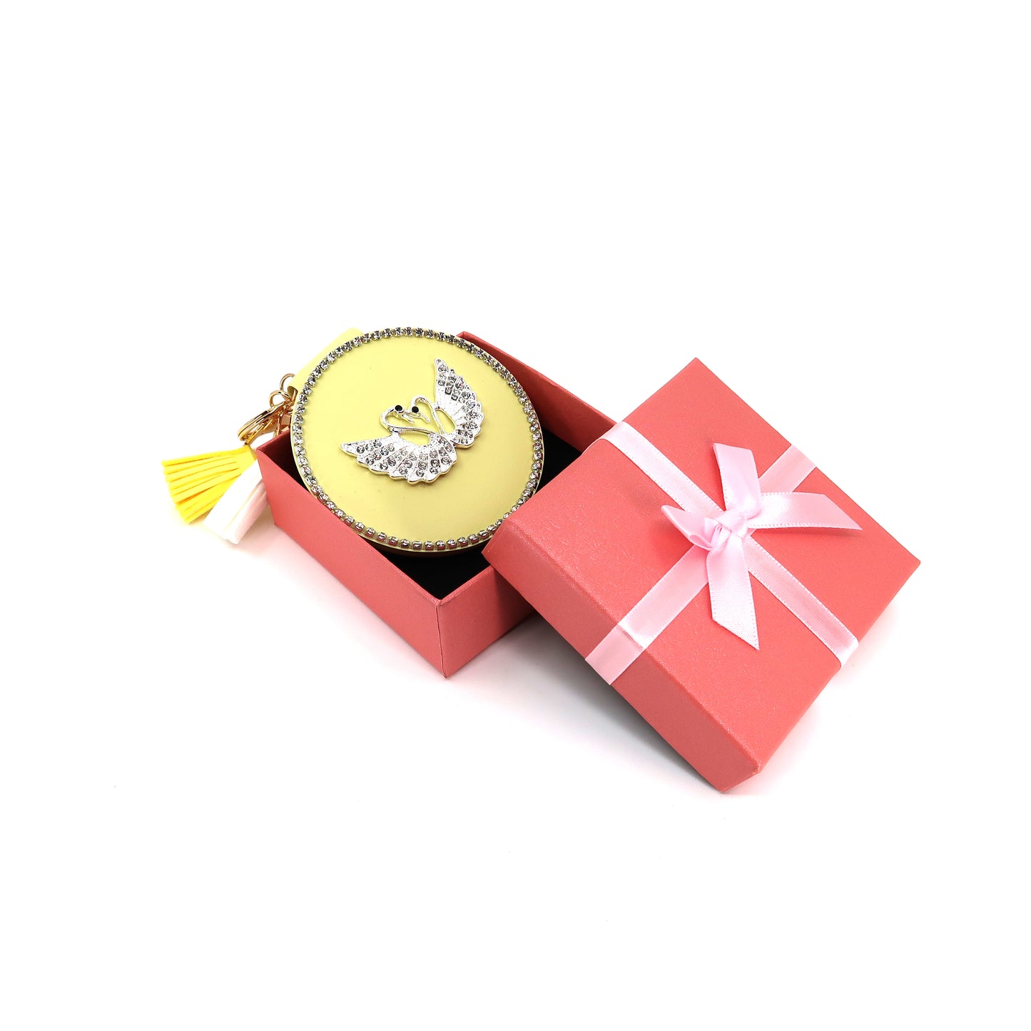 Rhinestone Swan Tassle Mirror Key Chain KC3222-4-C (6PC)