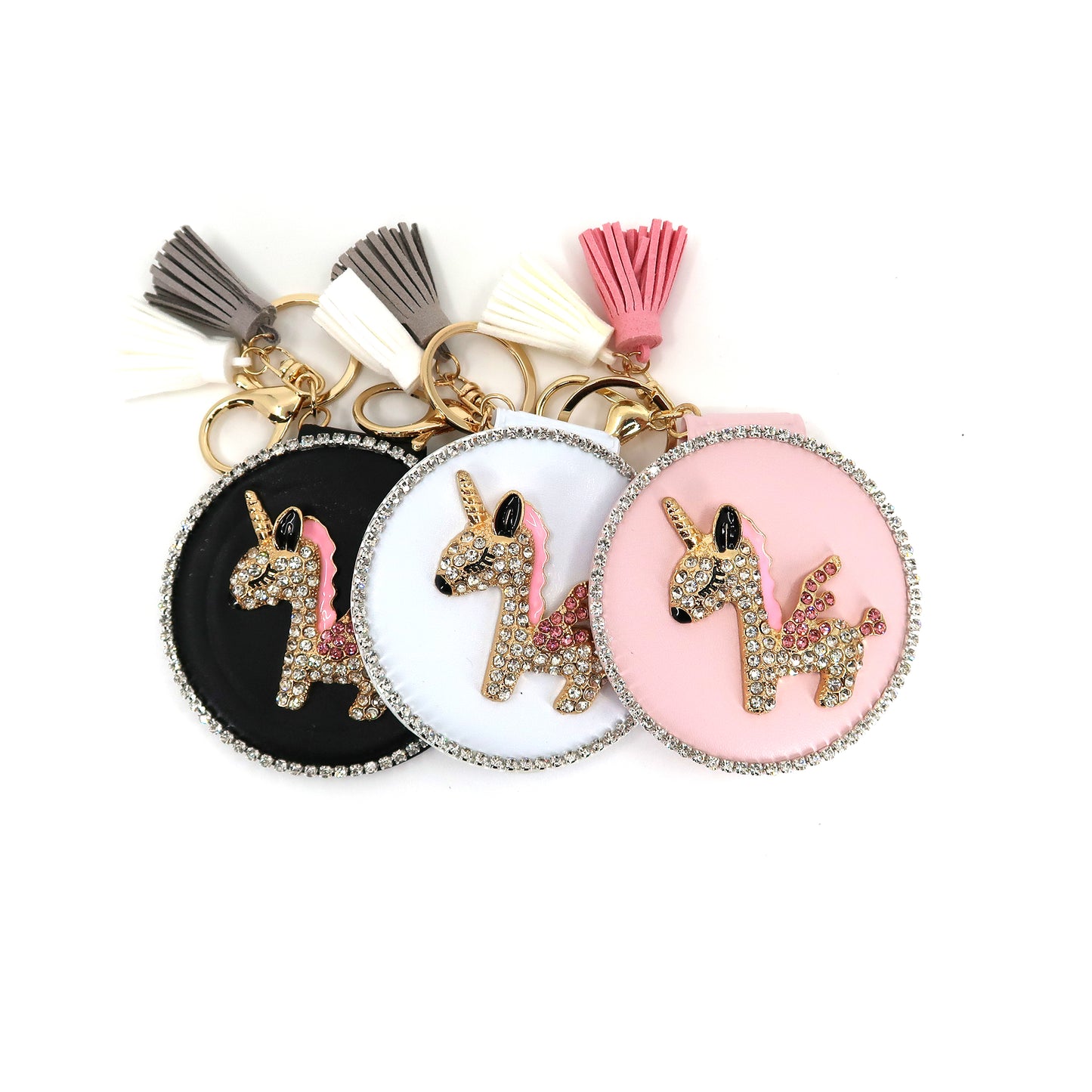 Rhinestone Unicorn Tassle Mirror Key Chain KC3222-1-C (6PC)