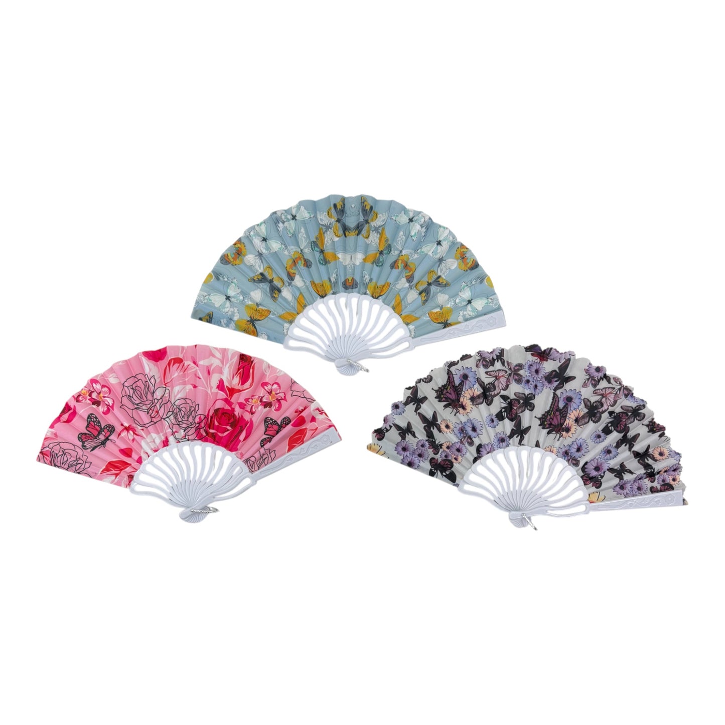 Multi Floral Butterfly Hand Held Folding Fan FN0437 (12PC)
