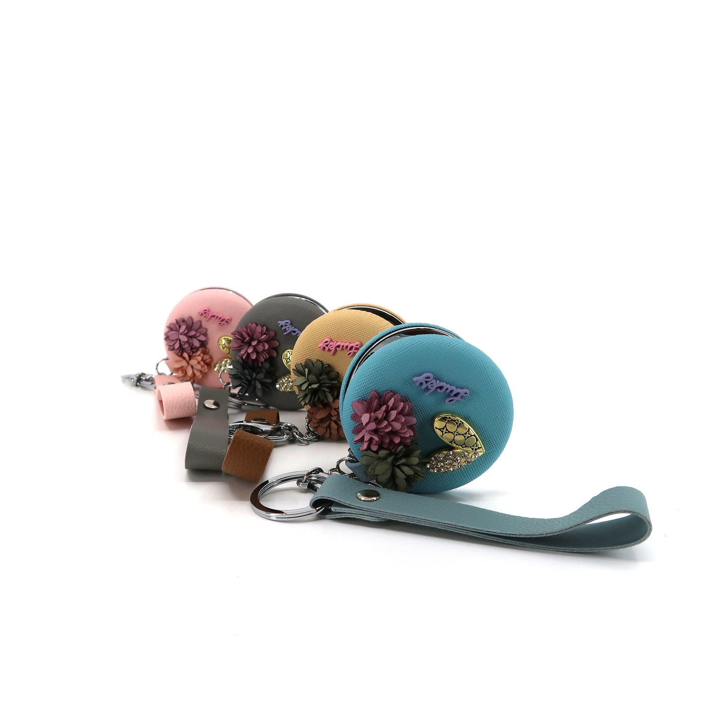 Heart Flower Decor Mirror Key Chain KC3222-35-C (12PC)