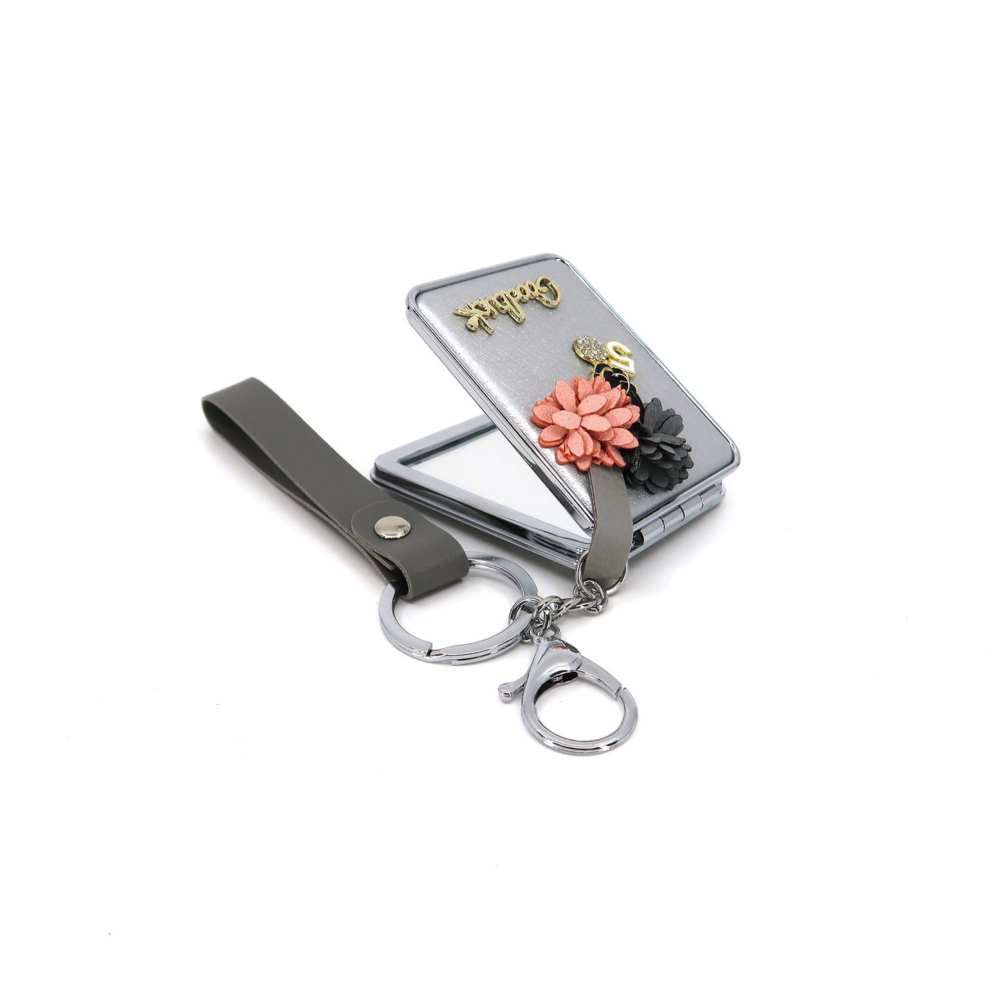 Flower Decor Good Luck Mirror Key Chain KC3222-34-C (12PC)