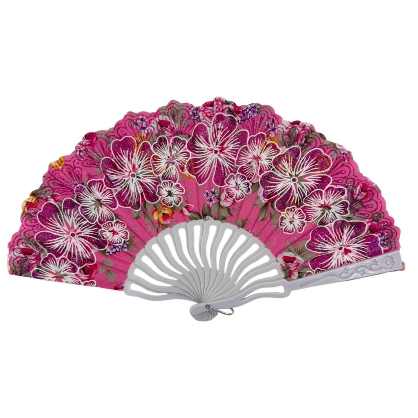 Peony Floral Glitter Hand Held Folding Fan FN0441. (12PC)