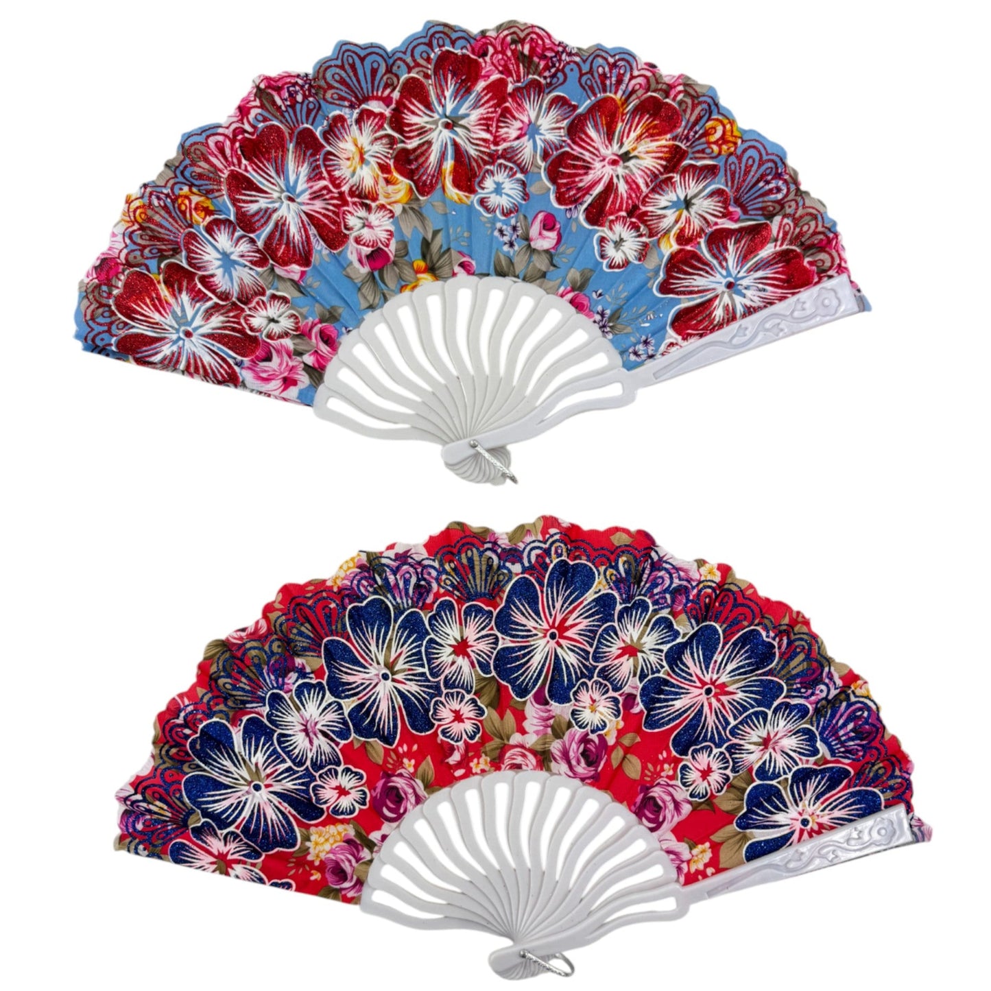 Peony Floral Glitter Hand Held Folding Fan FN0441. (12PC)