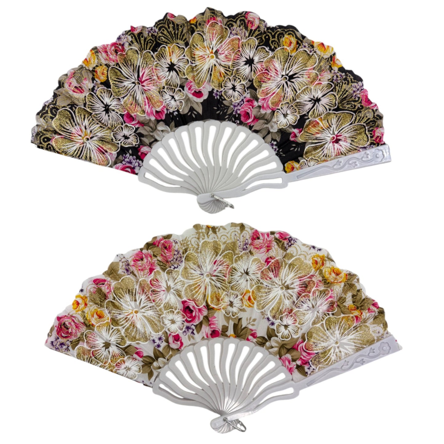 Peony Floral Glitter Hand Held Folding Fan FN0441. (12PC)