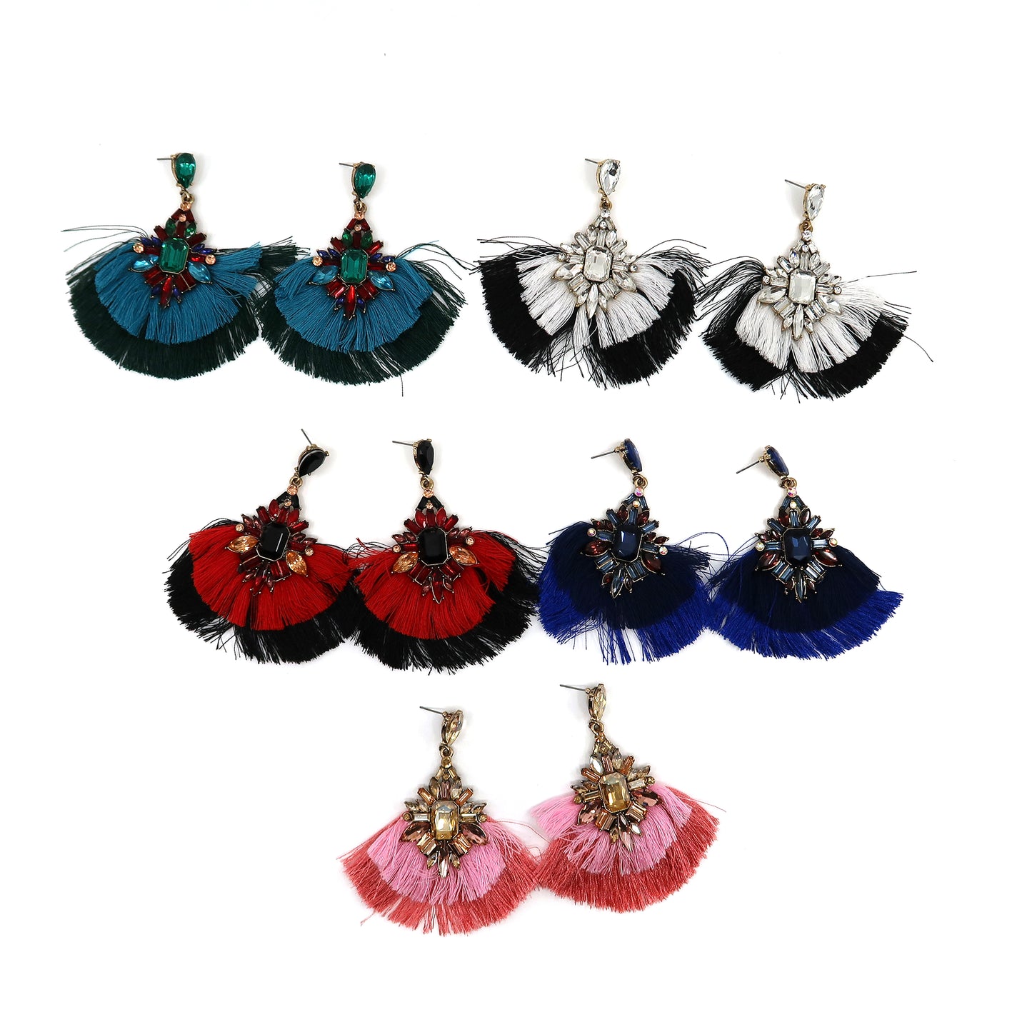 Color Stone Tassel Earring ER904-29 (12PC)