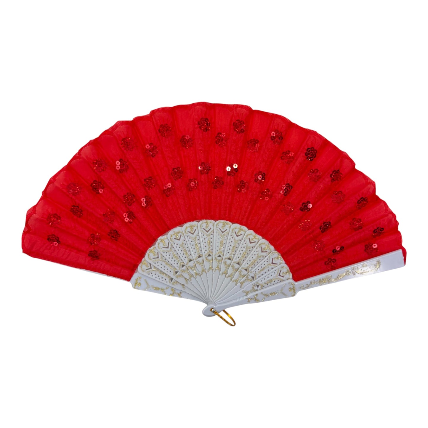 White Floral Sequin Hand Held Folding Fan FN7386(12PC)