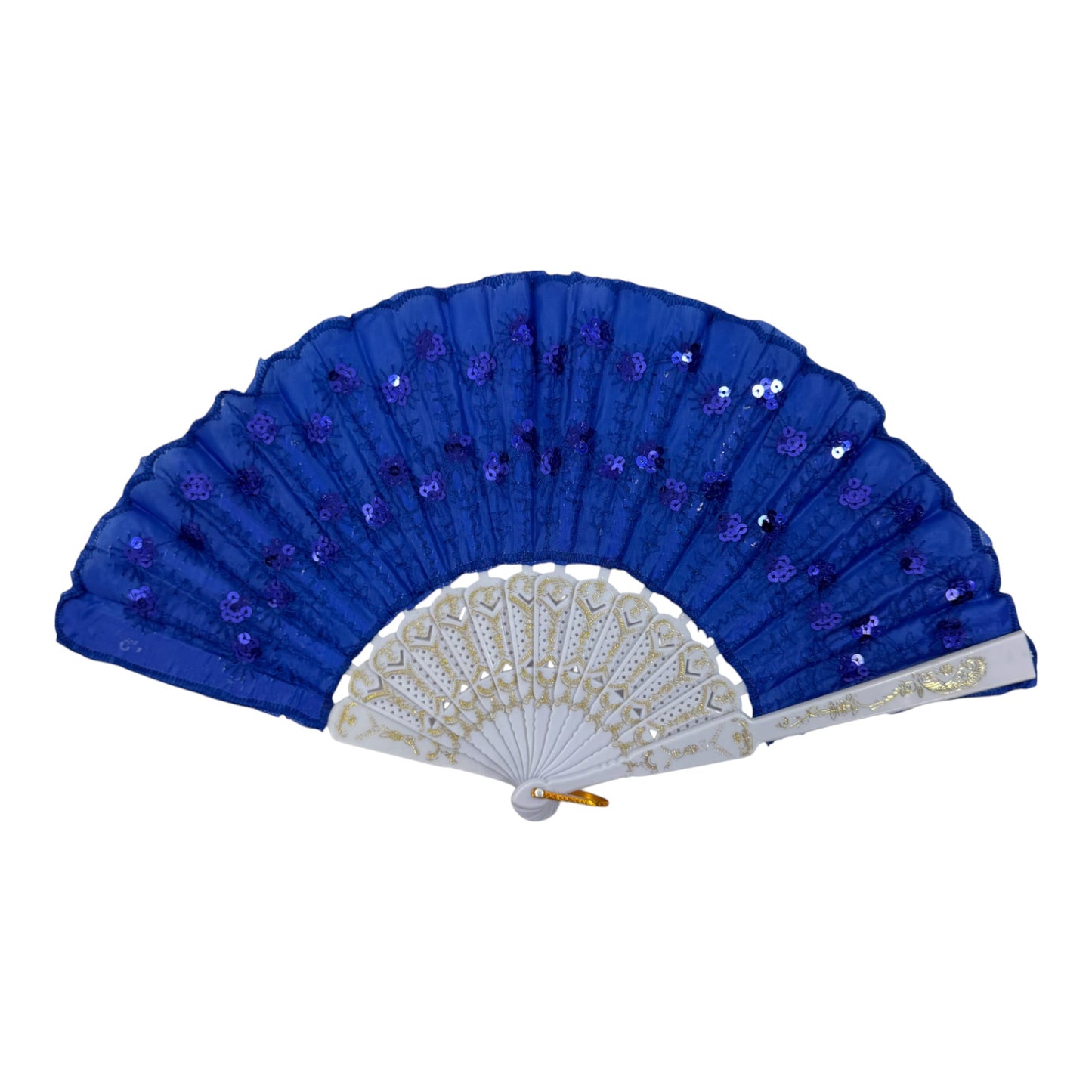 White Floral Sequin Hand Held Folding Fan FN7386(12PC)