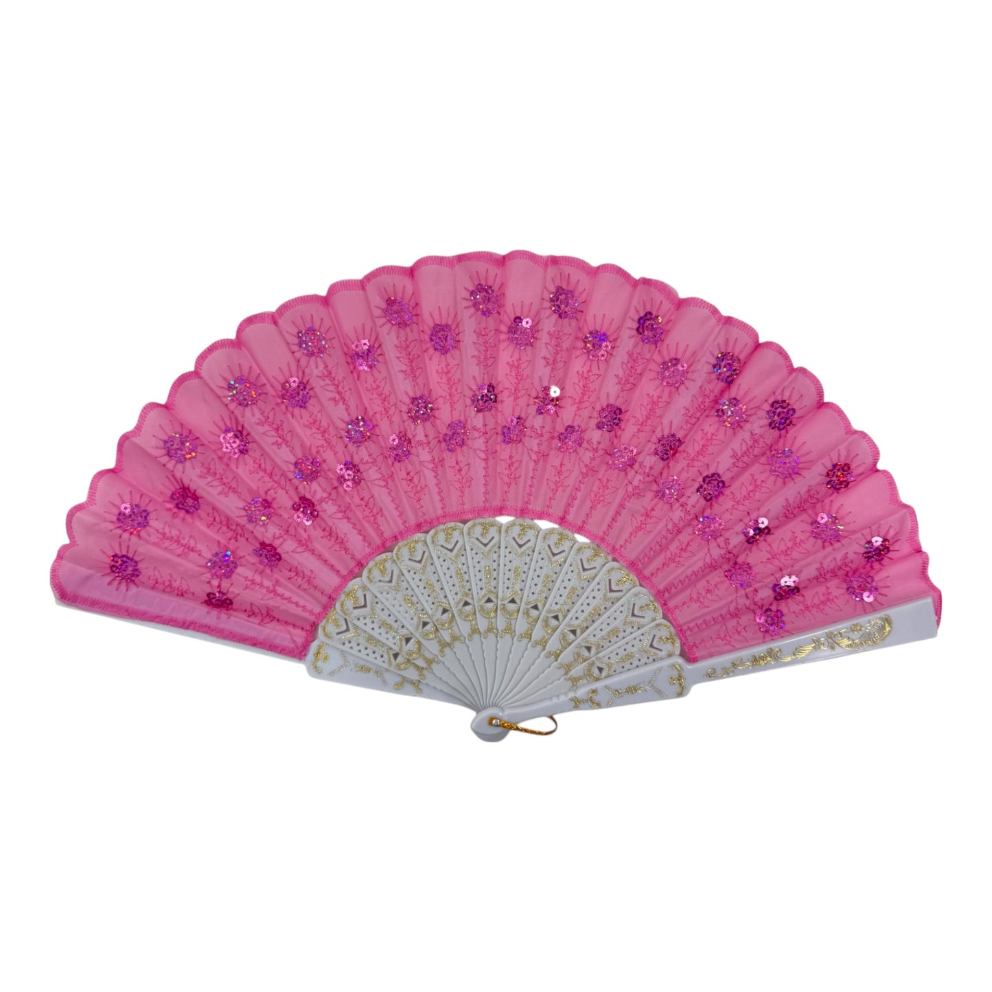 White Floral Sequin Hand Held Folding Fan FN7386(12PC)