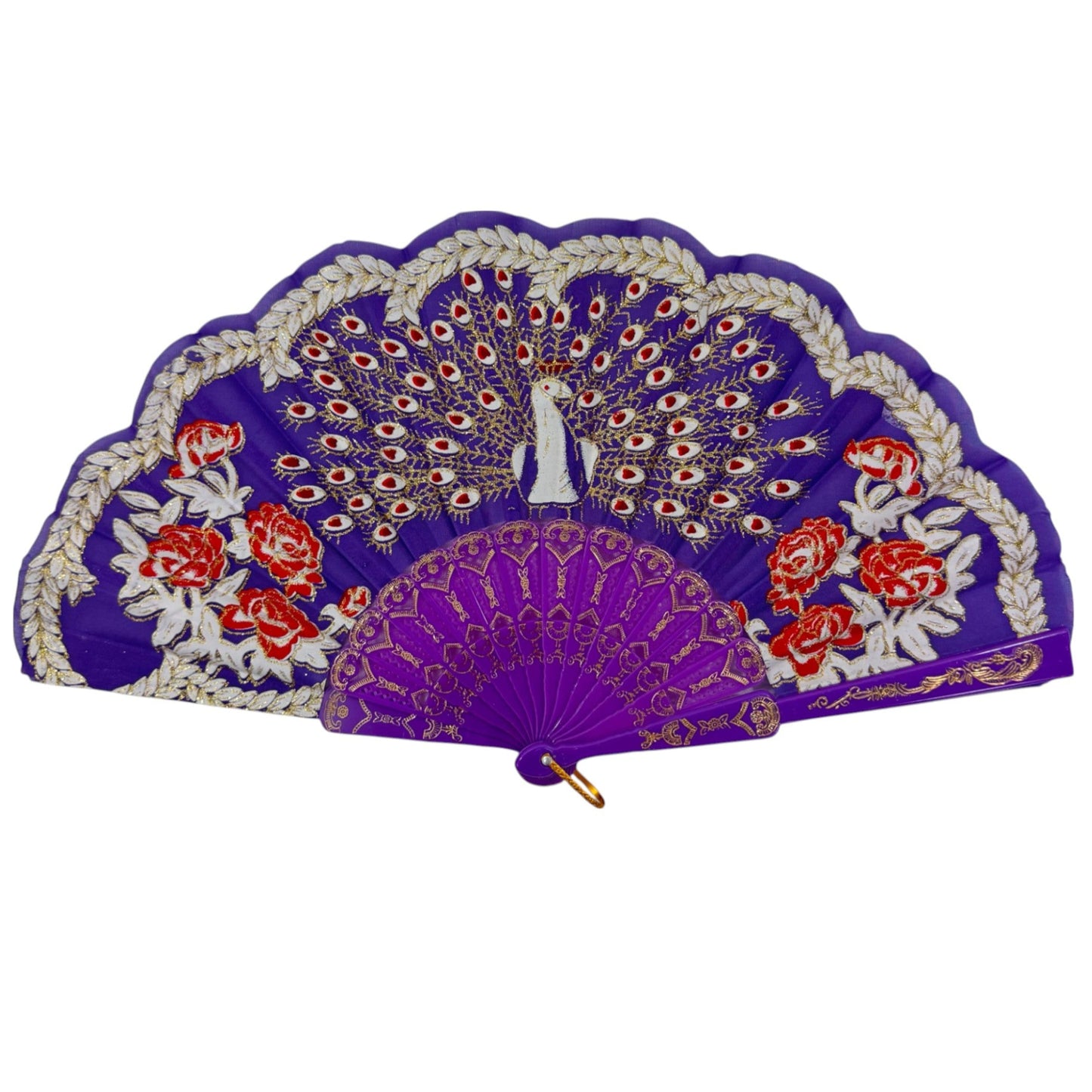 Peacock Floral Gold Glitter Hand Held Folding Fan FN0266 (12PC)