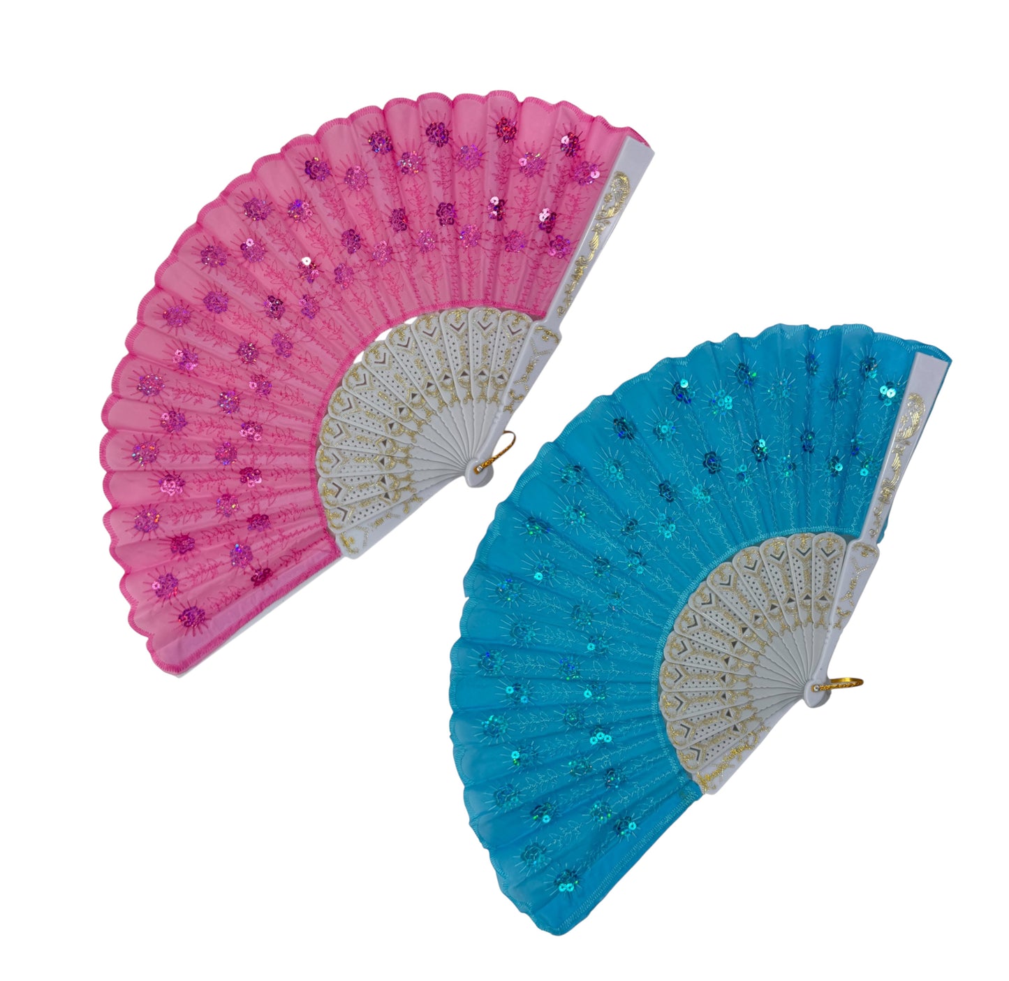 White Floral Sequin Hand Held Folding Fan FN7386(12PC)