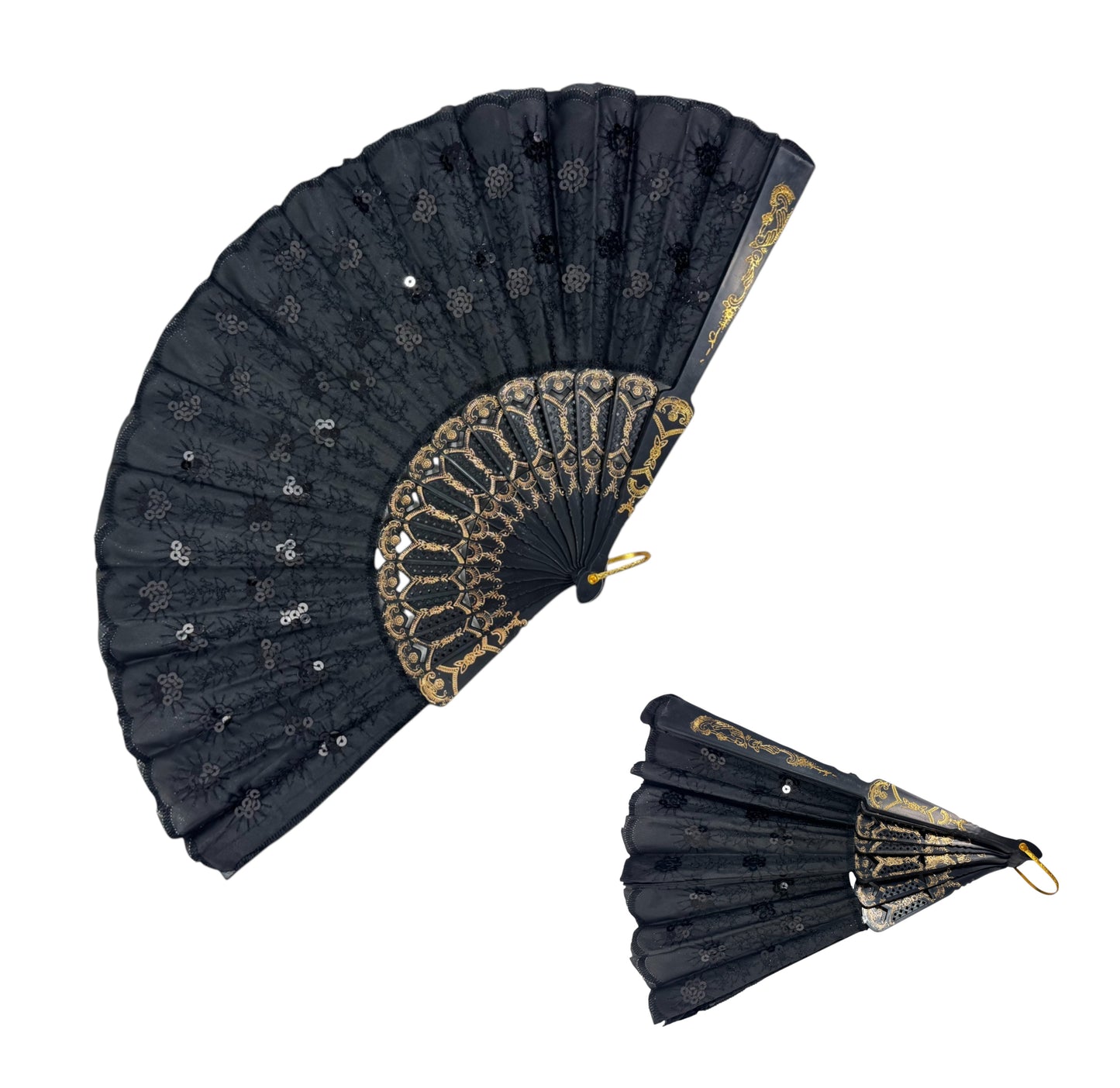 Black Sequin Hand Held Folding Fan FN8501.(12PC)
