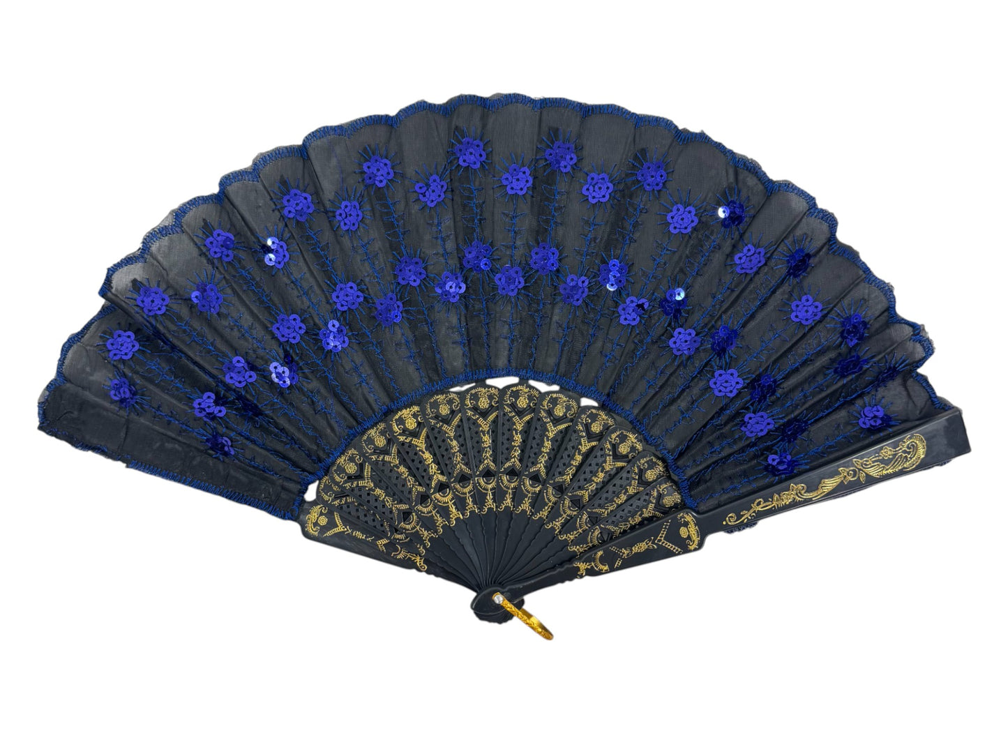 Black Floral Sequin Hand Held Folding Fan FN7387 (12PC)