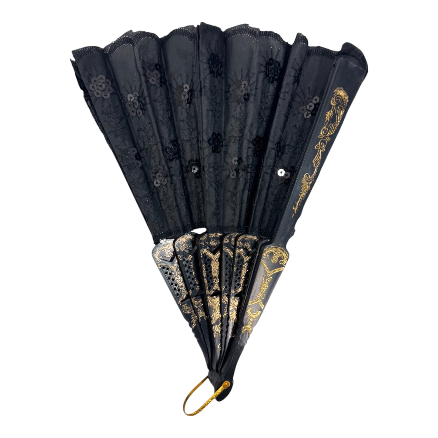Black Sequin Hand Held Folding Fan FN8501.(12PC)