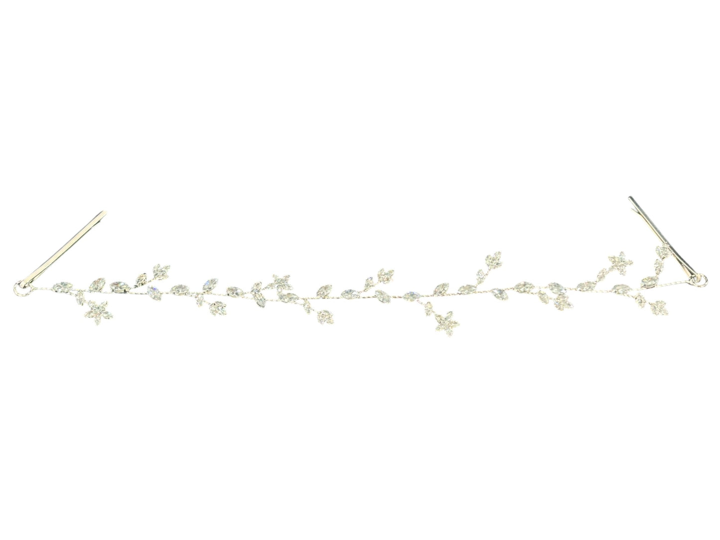 Crystal Blossom Branch Leaves Thin Tiara Hair Pin JC643 (1PC)