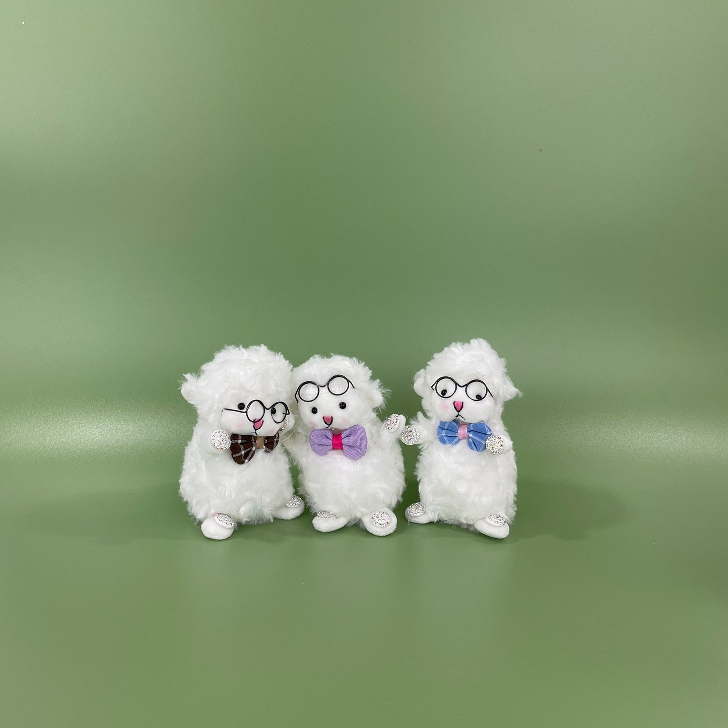 Rhinestone Bow Tie Glasses Sheep Plush Key Chain KC0428-2 (12PC)