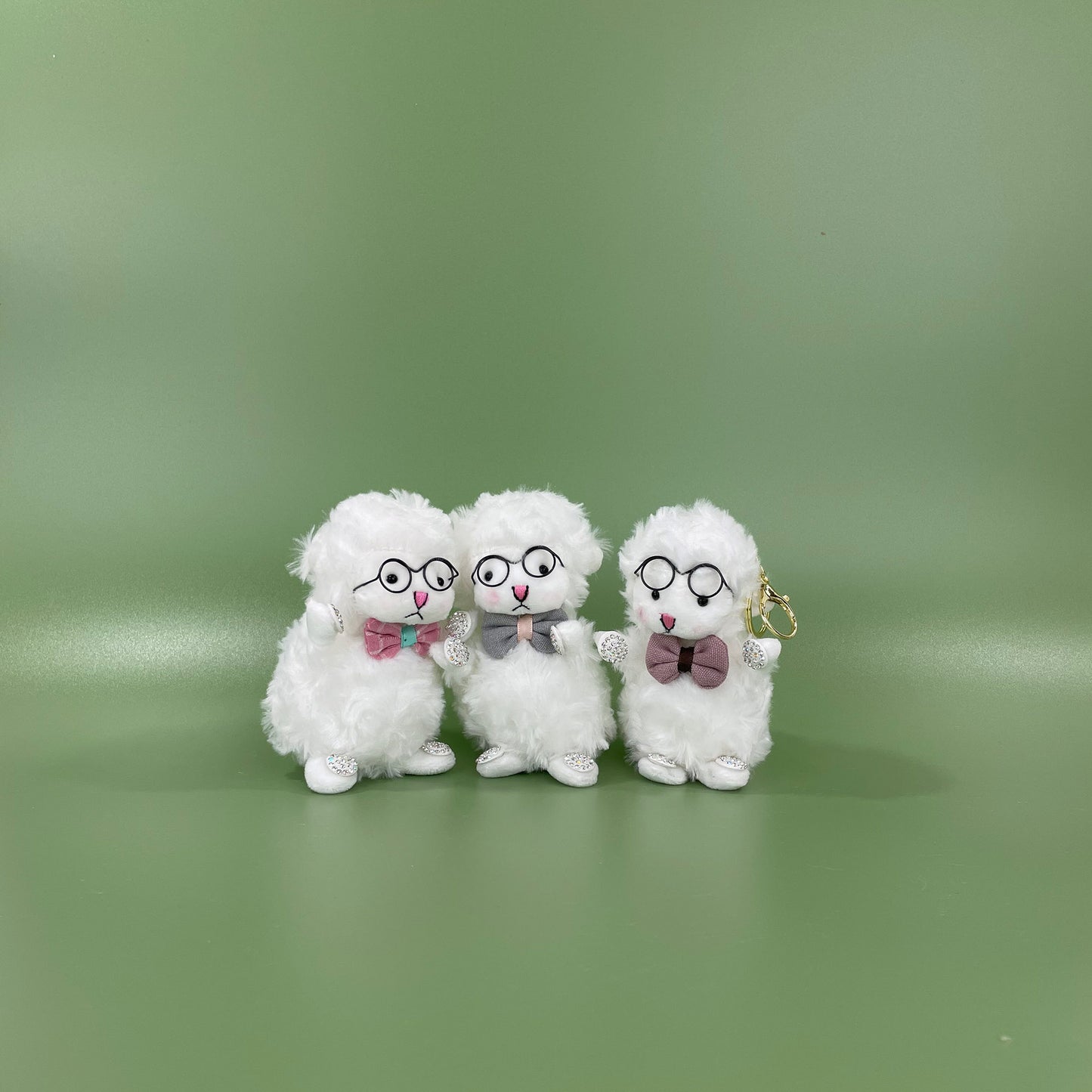 Rhinestone Bow Tie Glasses Sheep Plush Key Chain KC0428-2 (12PC)