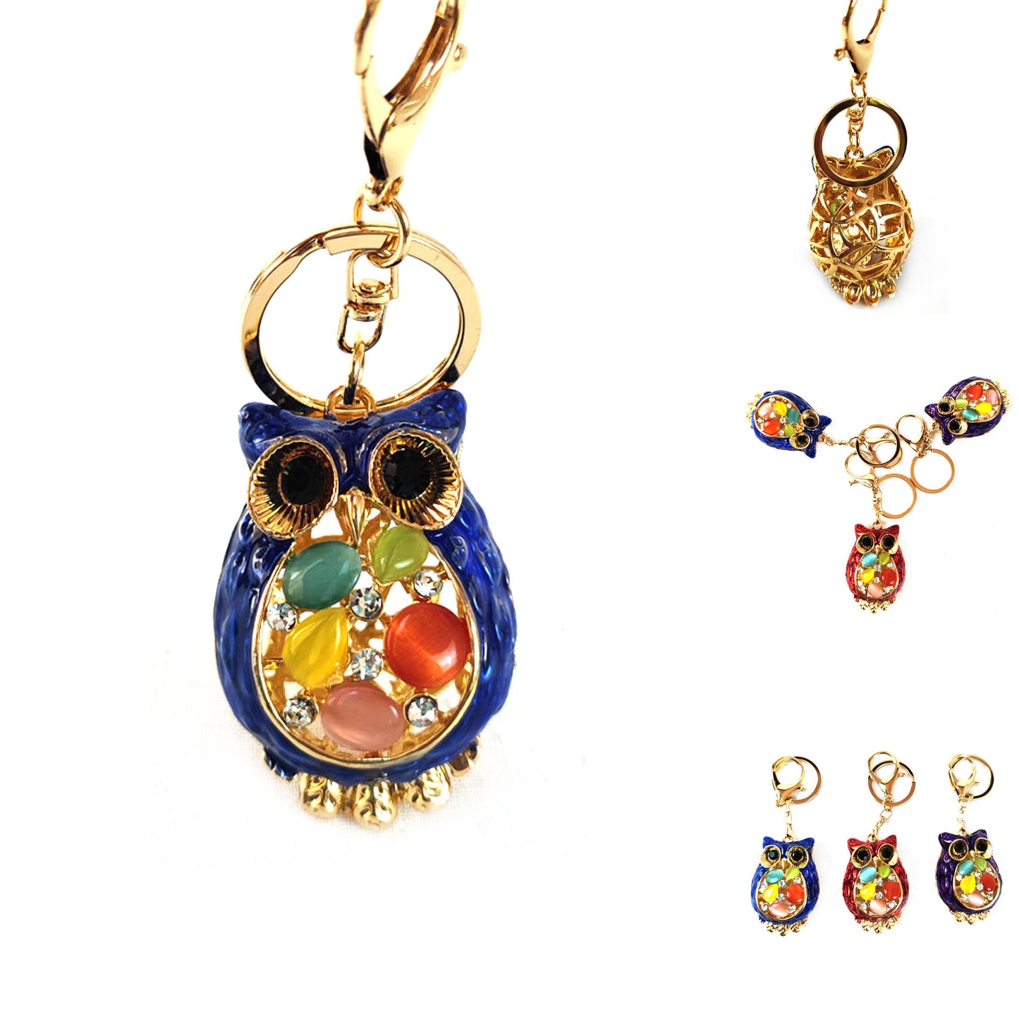 Color Stone Owl Key Chain KC31012-23 (12PC)