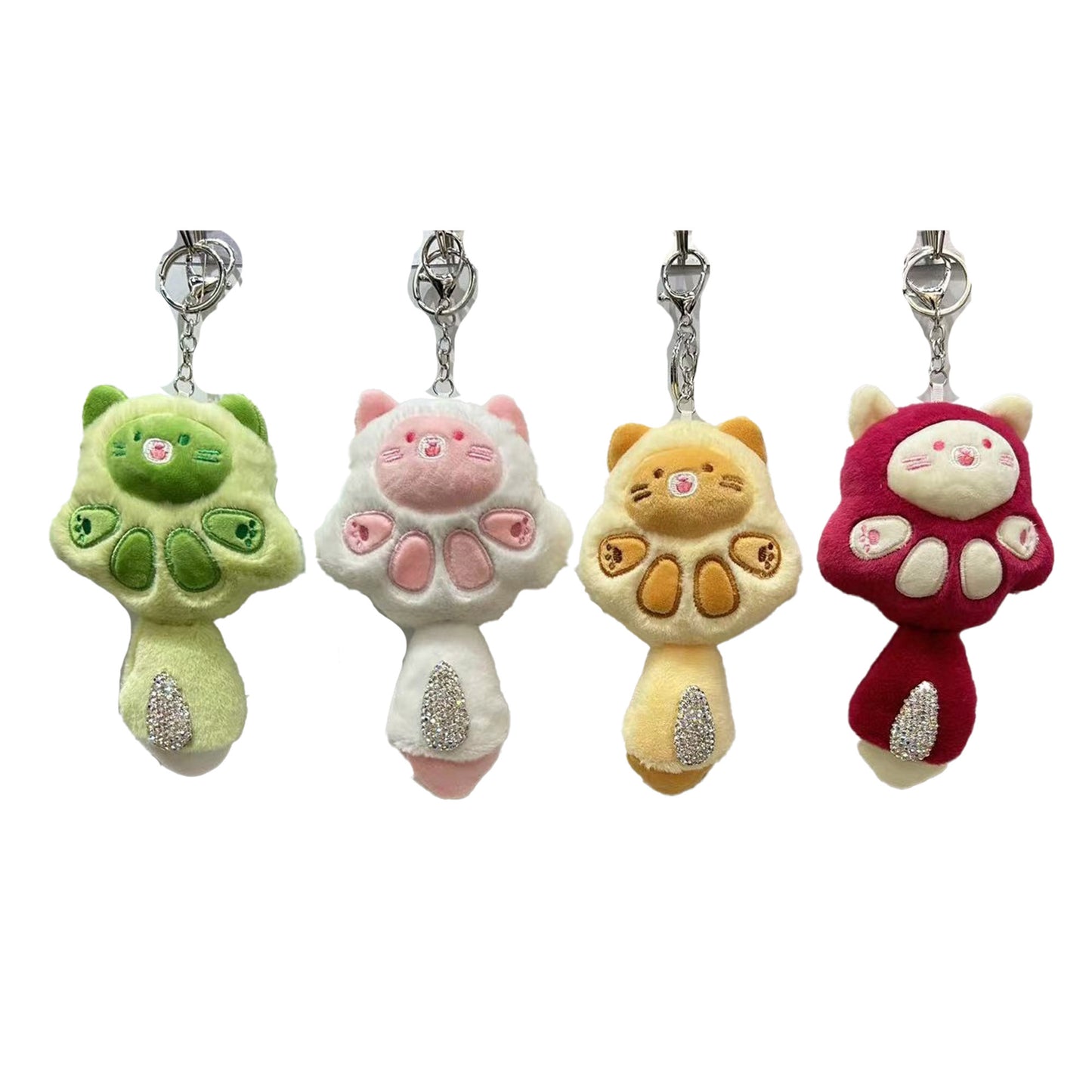 Rhinestone Cat Tail Paw Plush Key Chain KC3914-3 (12PC)