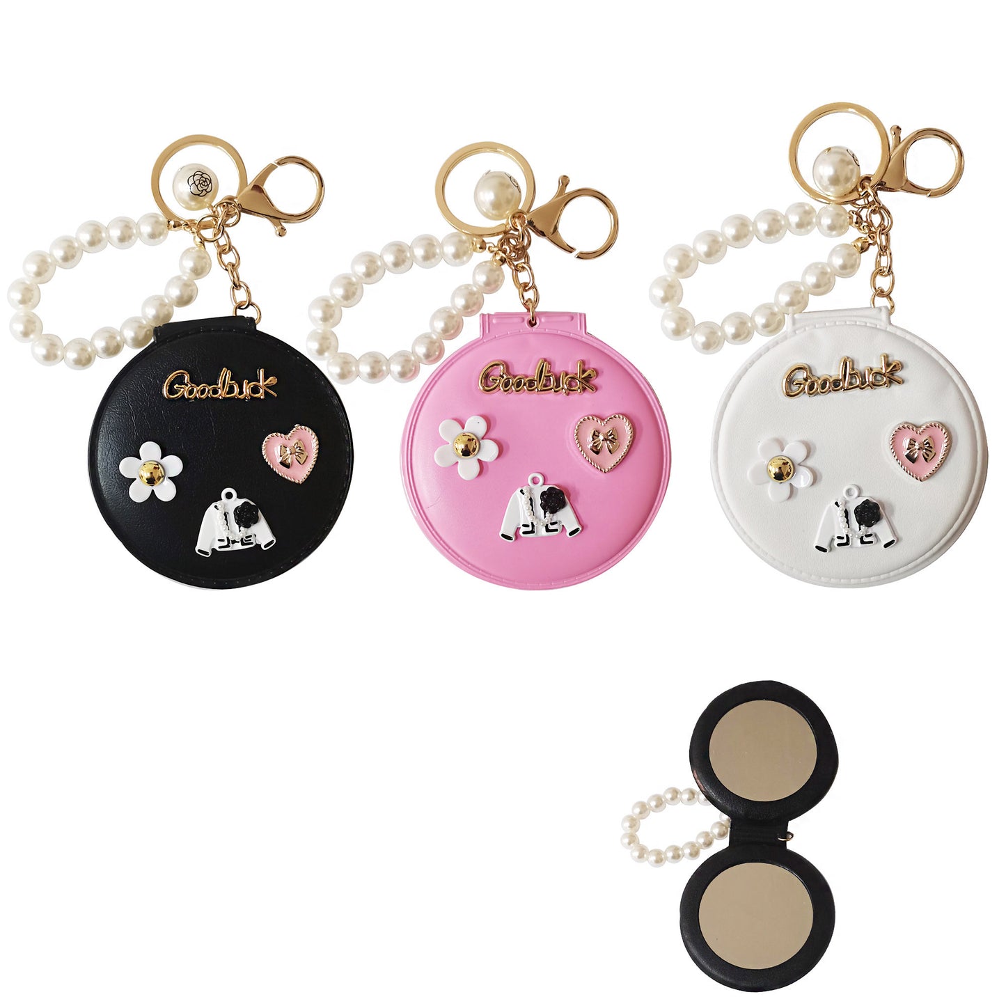 Flower Heart Charm Mirror Key Chain KC3919-13 (12PC)