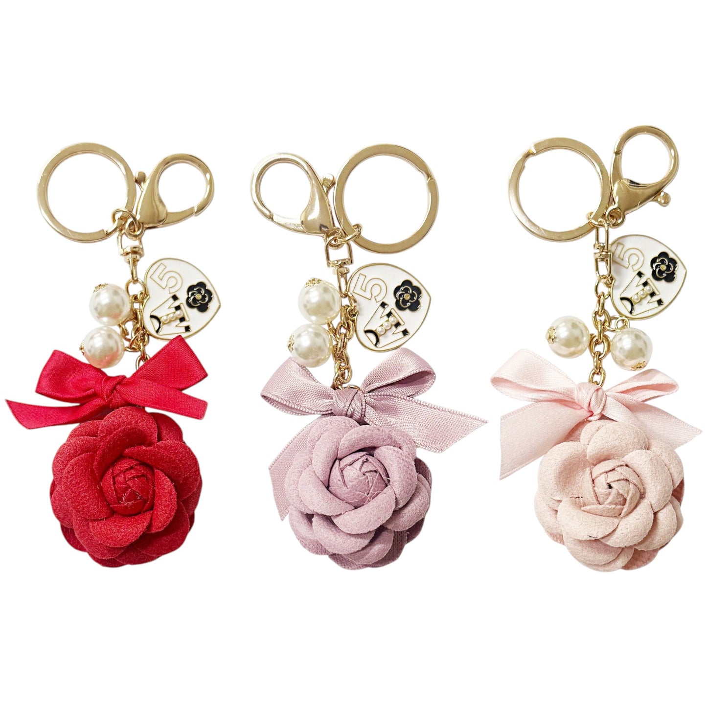 Rose Ribbon With Pearl and Charm Key Chain KC41101-30. (12PC)