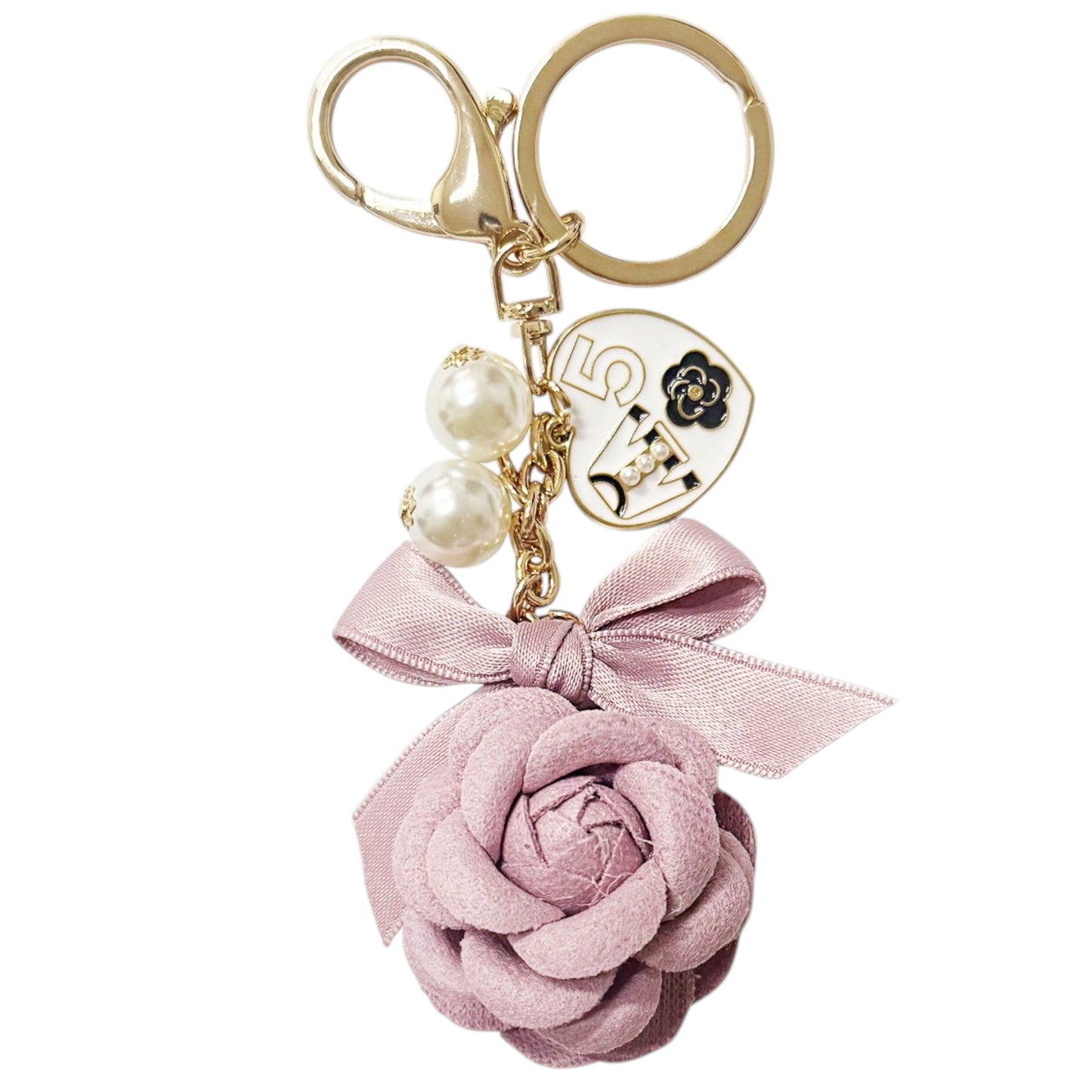 ROSE RIBBON WITH PEARL AND CHARM KEY CHAIN KC41101-30 (12PC)