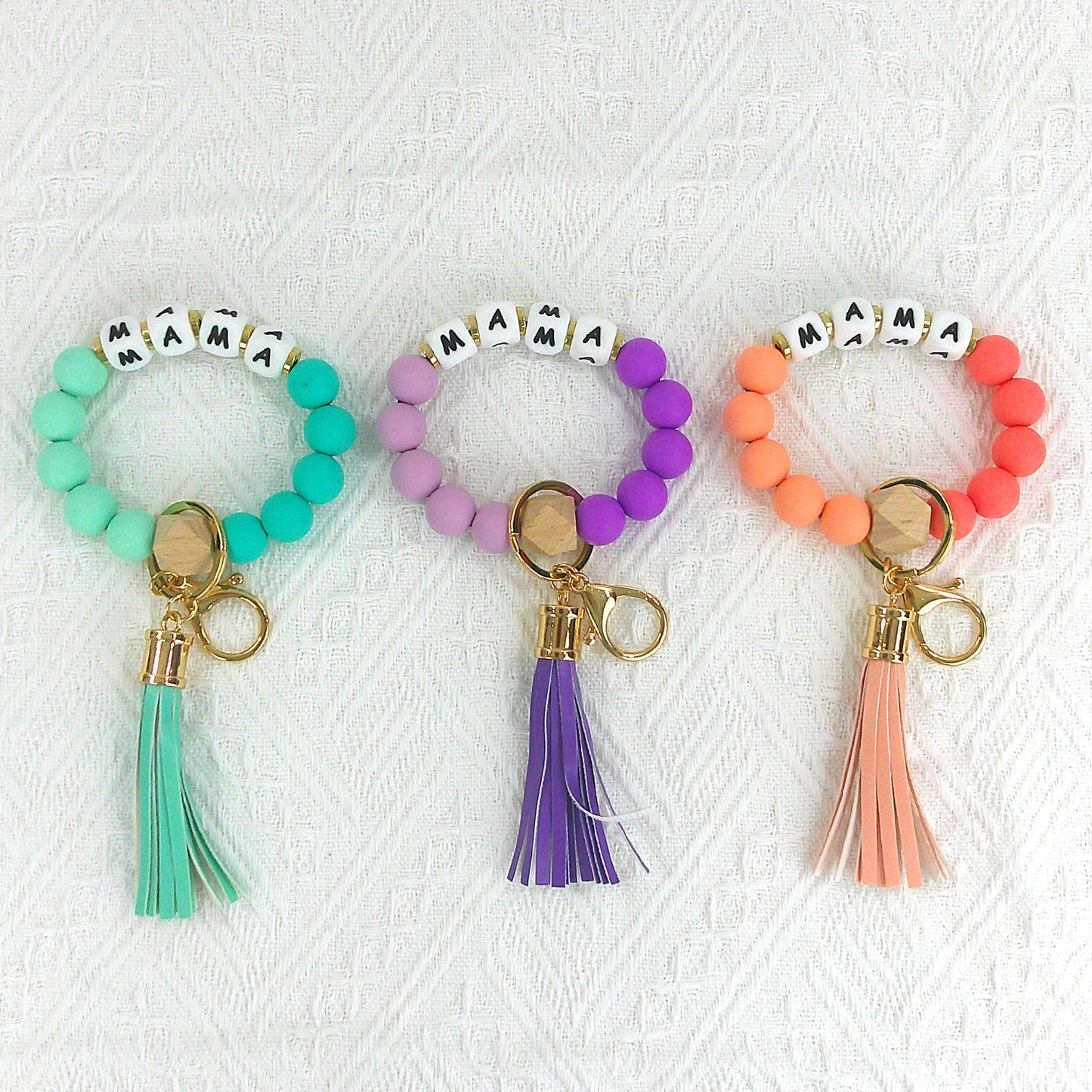 Mama Silicone Beaded Bracelet Key Chain KC4210-11 (6PC)