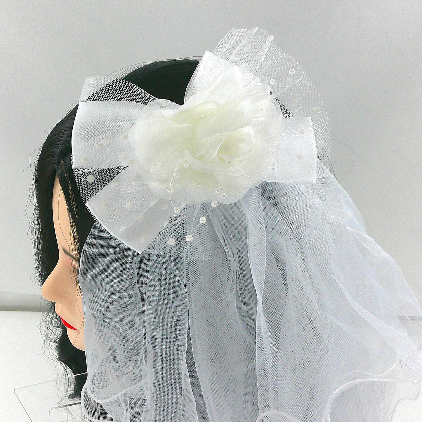 Kids Flower Bow Veil Hair Deco Clip KV601 (2PC)