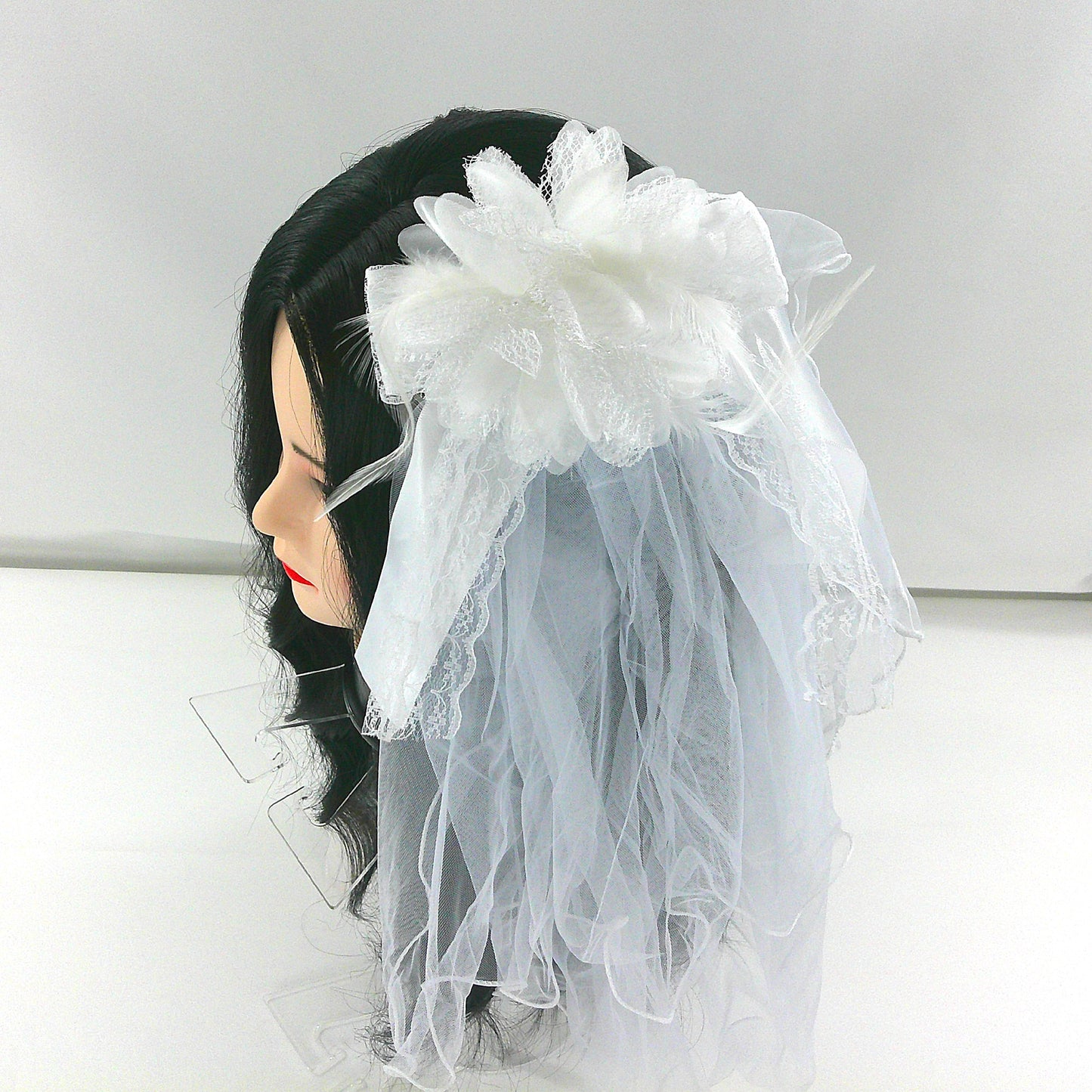 Kids Flower Feather Veil Hair Deco Clip KV602 (2PC)