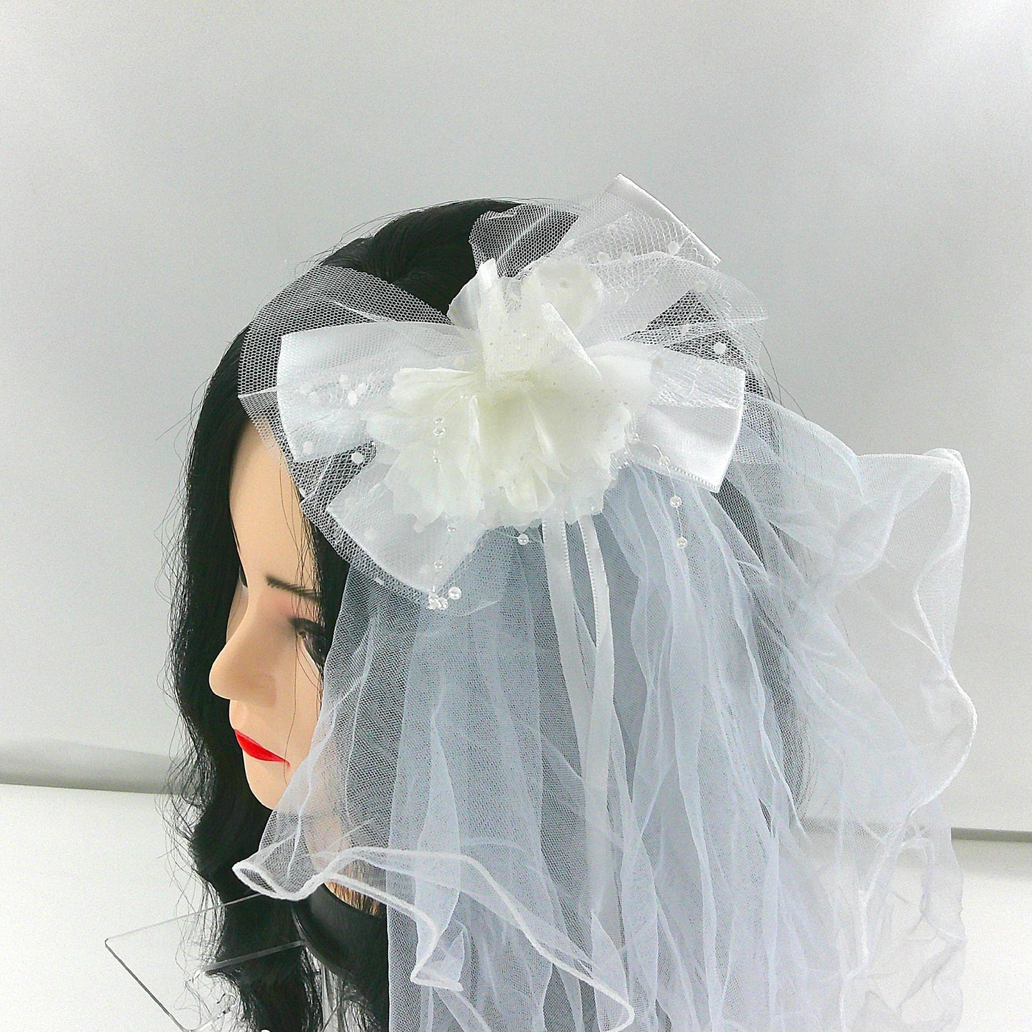 Kids Flower Bow Veil Hair Deco Clip KV605 (2PC)