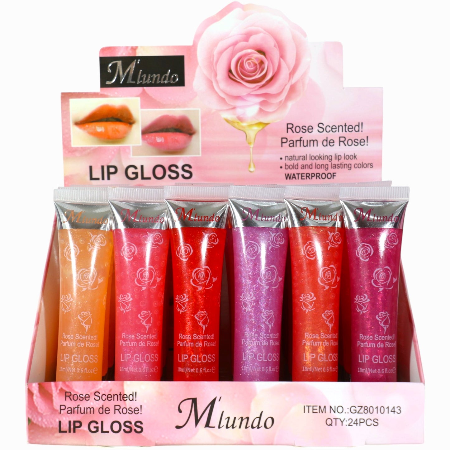 Miundo Rose Scented Lip Gloss GZ8010143 .(24PC)