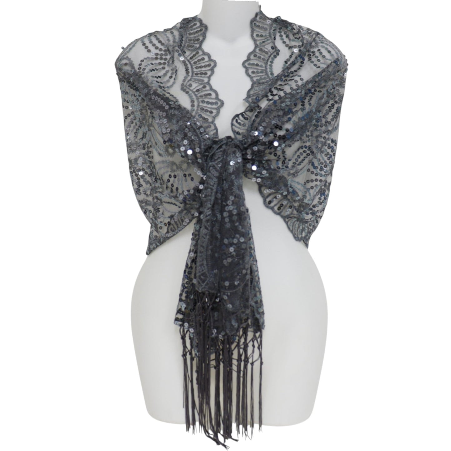 Sequin Chiffon Embellished Fringe Sheer Shawl Wrap Scarf SQ1013-3 (12pc)