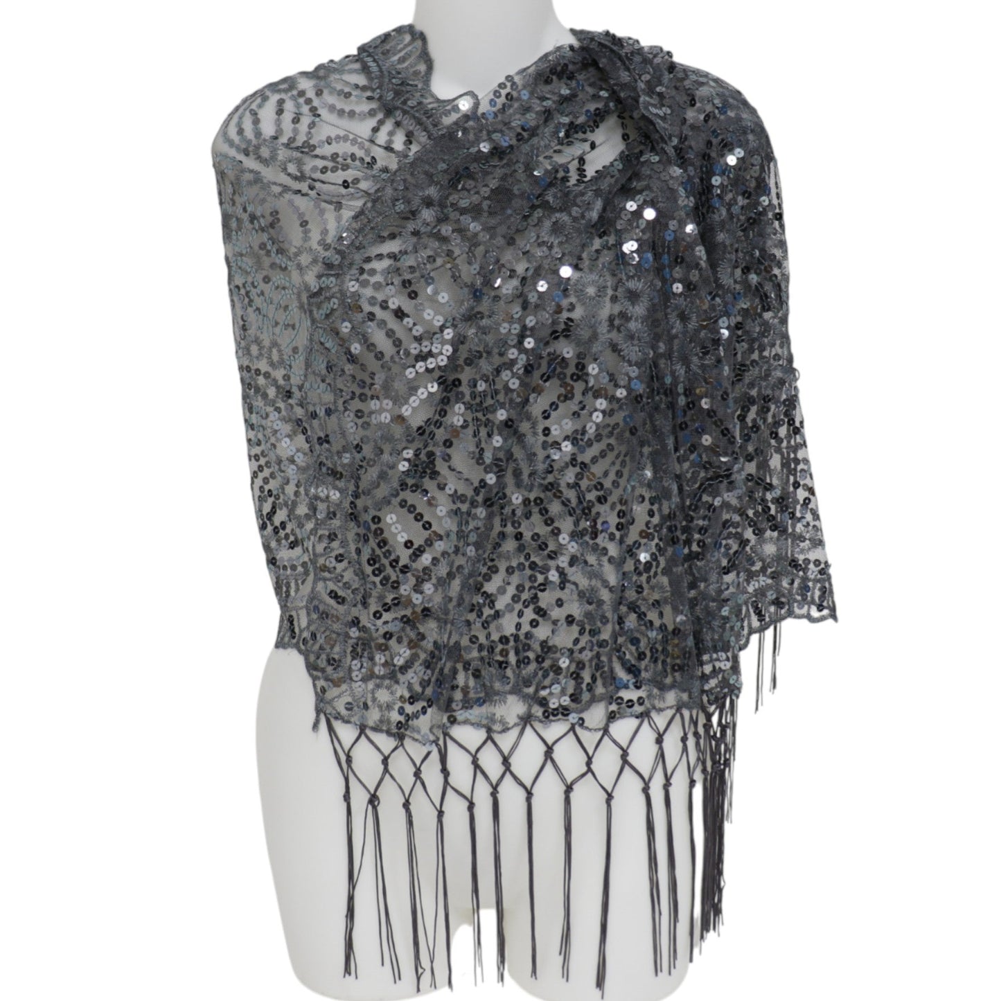 Sequin Chiffon Embellished Fringe Sheer Shawl Wrap Scarf SQ1013-3 (12pc)