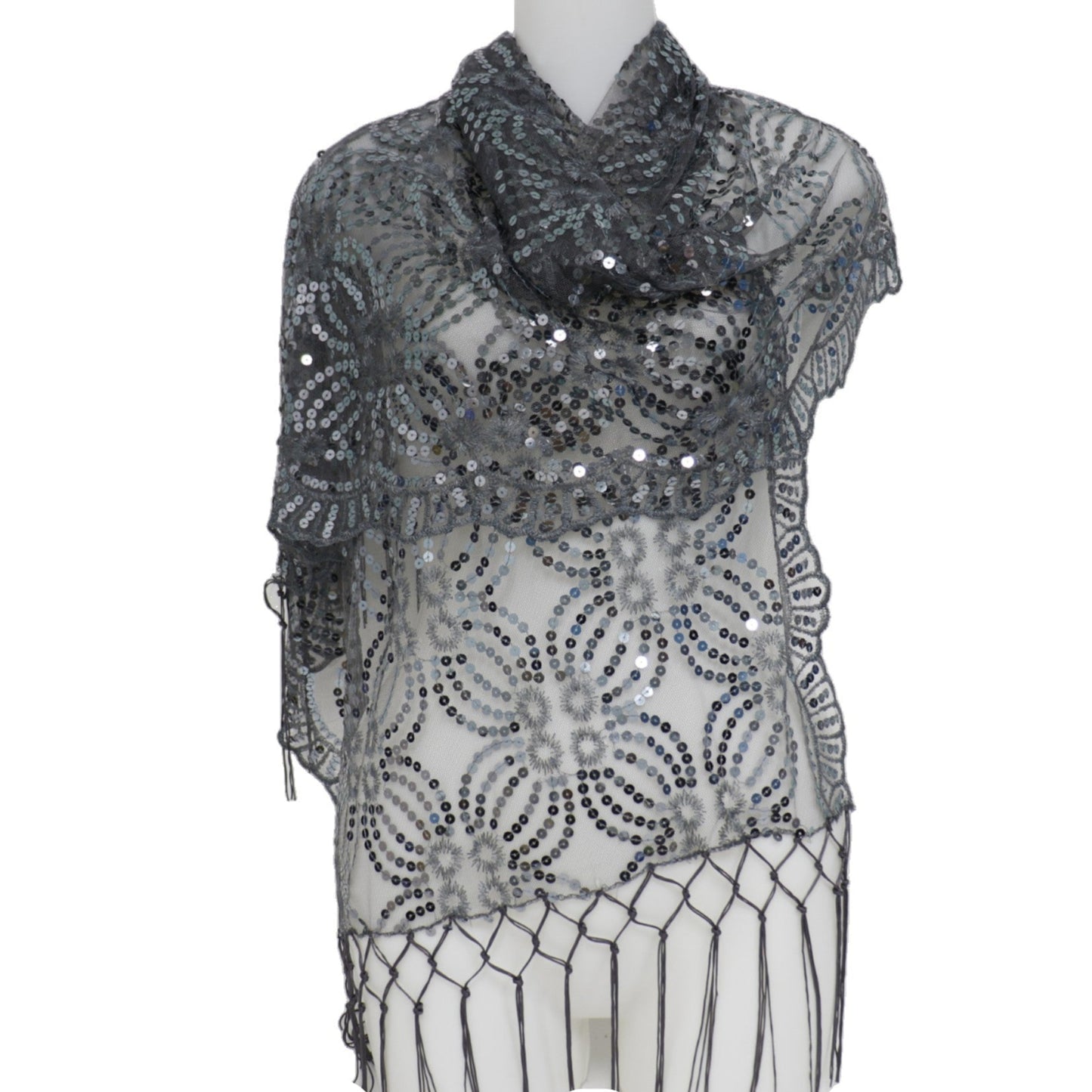 Sequin Chiffon Embellished Fringe Sheer Shawl Wrap Scarf SQ1013-3 (12pc)