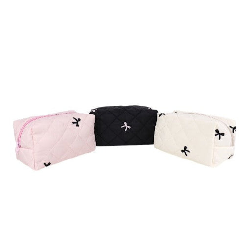 Ribbon Printing Quilted Fabric Makeup Pouch JB5526-3 (12PC)