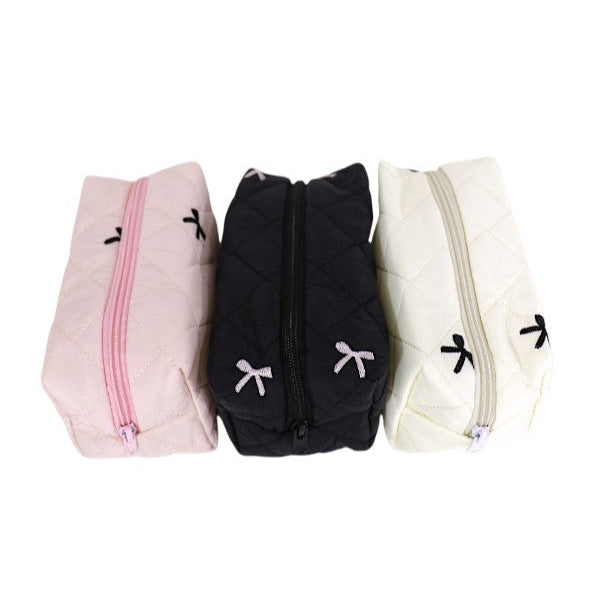 Ribbon Printing Quilted Fabric Makeup Pouch JB5526-3 (12PC)