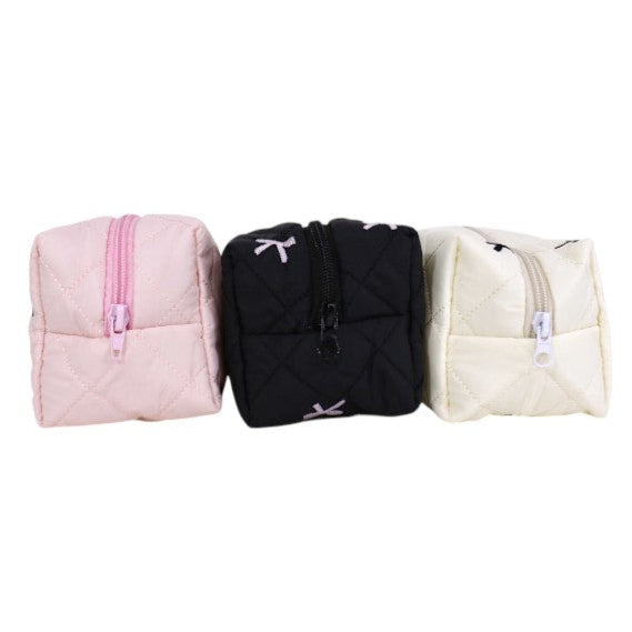 Ribbon Printing Quilted Fabric Makeup Pouch JB5526-3 (12PC)