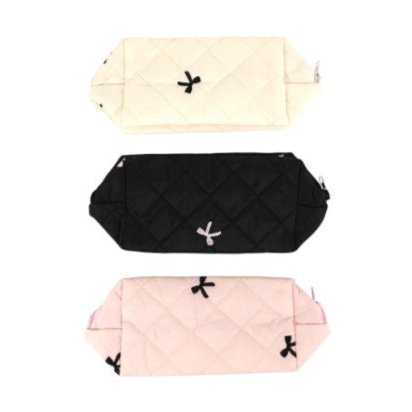 Ribbon Printing Quilted Fabric Makeup Pouch JB5526-3 (12PC)